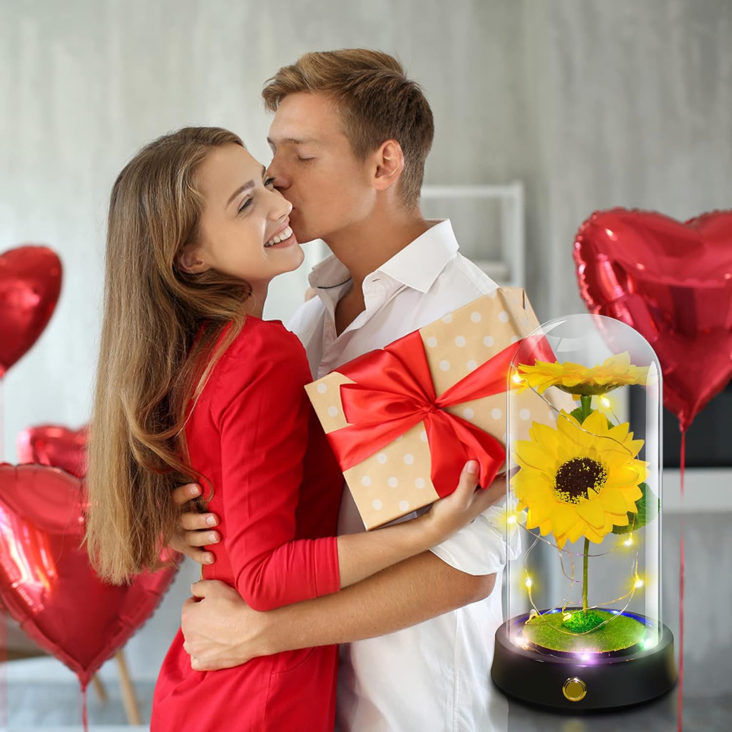 QUELIEN Valentines Day Sunflower Gifts for Her Preserved Sunflower Bouquet in Glass Dome Girasoles para Regalo Valentine Gifts for Women Daughter Mom Wife Girlfriend - Image 3