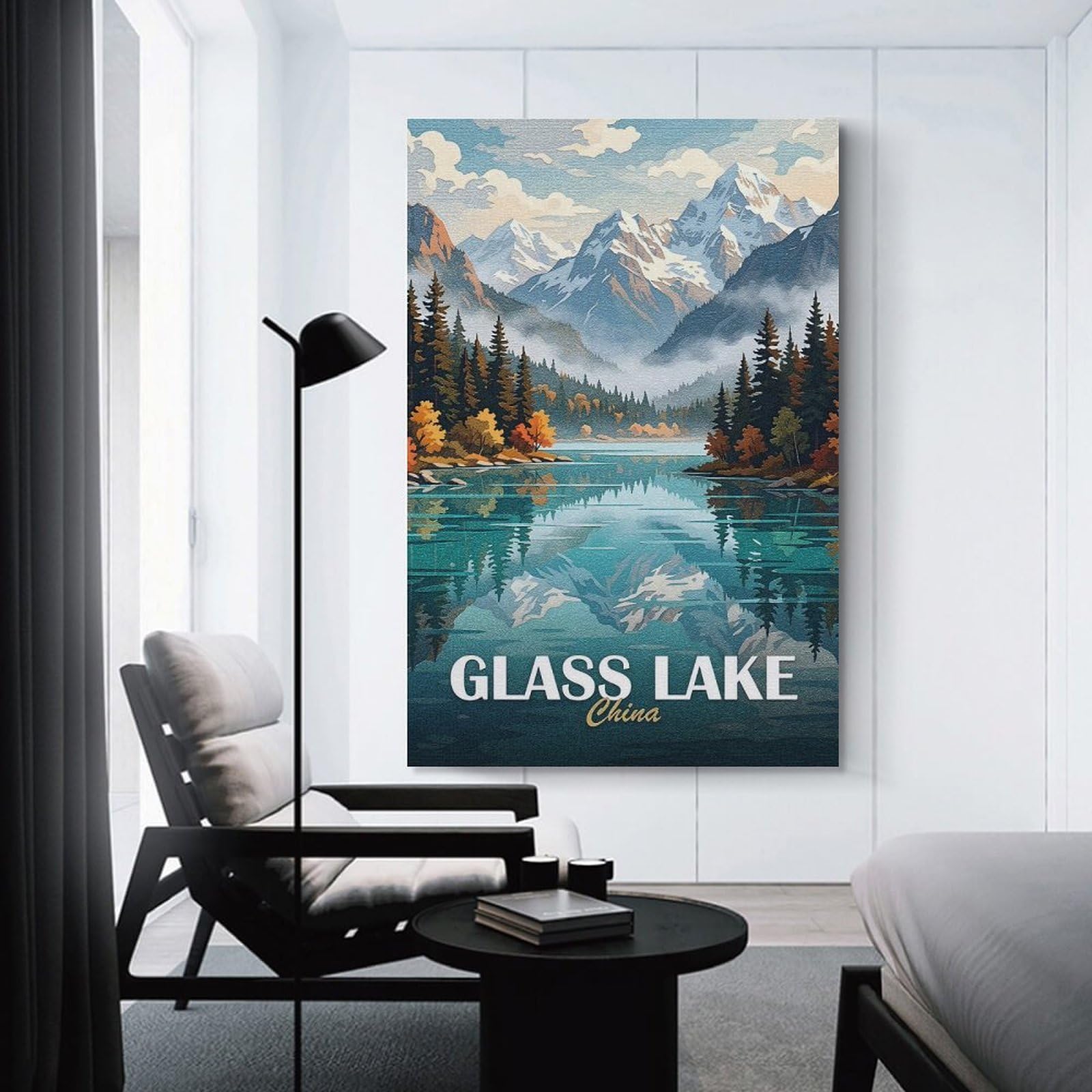 Junmoney Wall Art Print Glass Lake China Landscape, 20x30inch(50x75cm), for Contemporary Homes, Apartments Or Offices, An Easy Choice for New Home Styling
