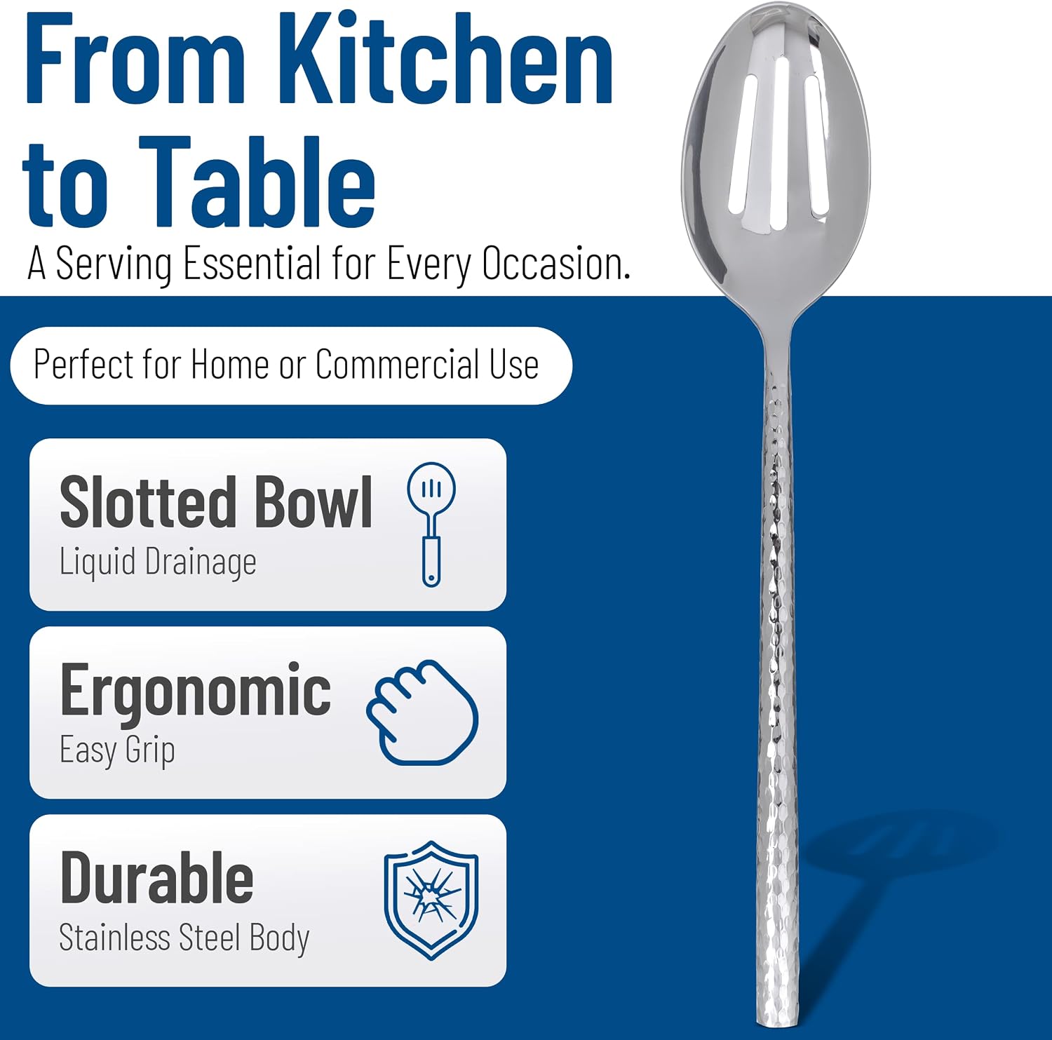 Carlisle FoodService Products 60201 Hammered Stainless Steel Slotted Spoon, 12