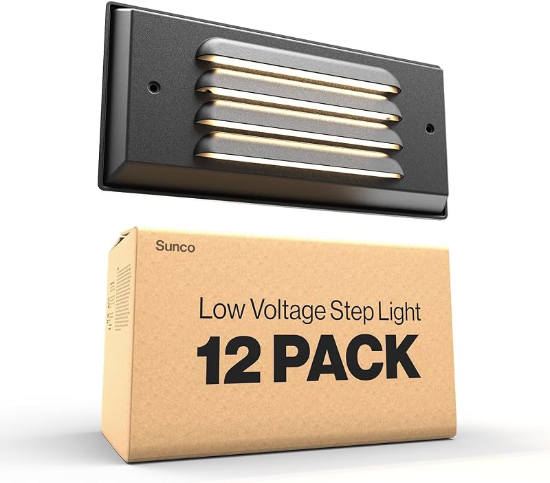 Sunco 12 Pack Outdoor LED Step Lights, 12-24V Low Voltage, 5W, Bronze | 200LM, 3000K Warm White, IP65 Waterproof, Wall-Mount Deck Lighting for Patios, Stairs and Walkways, Aluminum/Plastic Housing