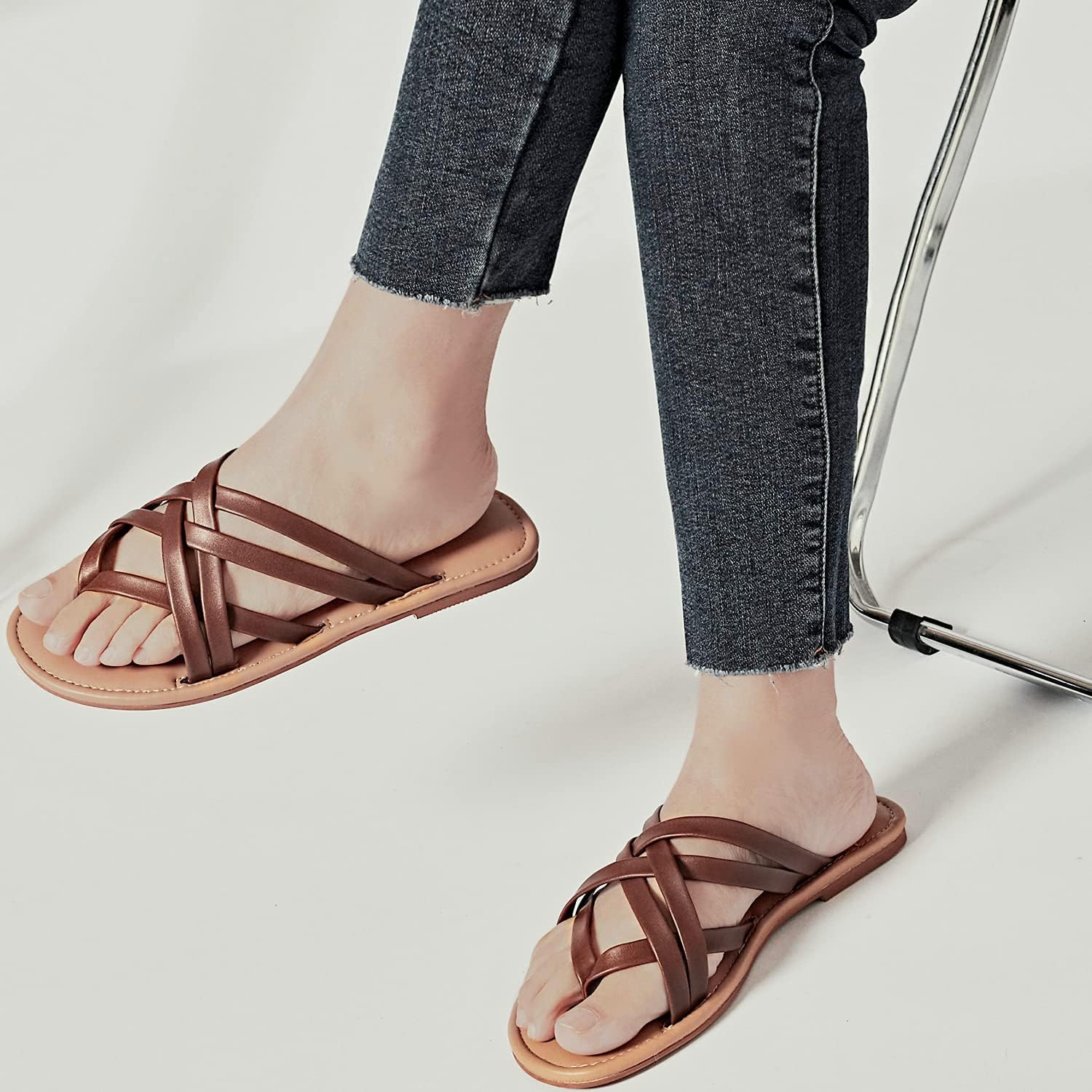 Luoika Women's Wide Width Flat Sandals, Flip Flop Slides Sandal Casual Strapy Sandal Slip on Summer Beach Shoes for Women. - Image 2