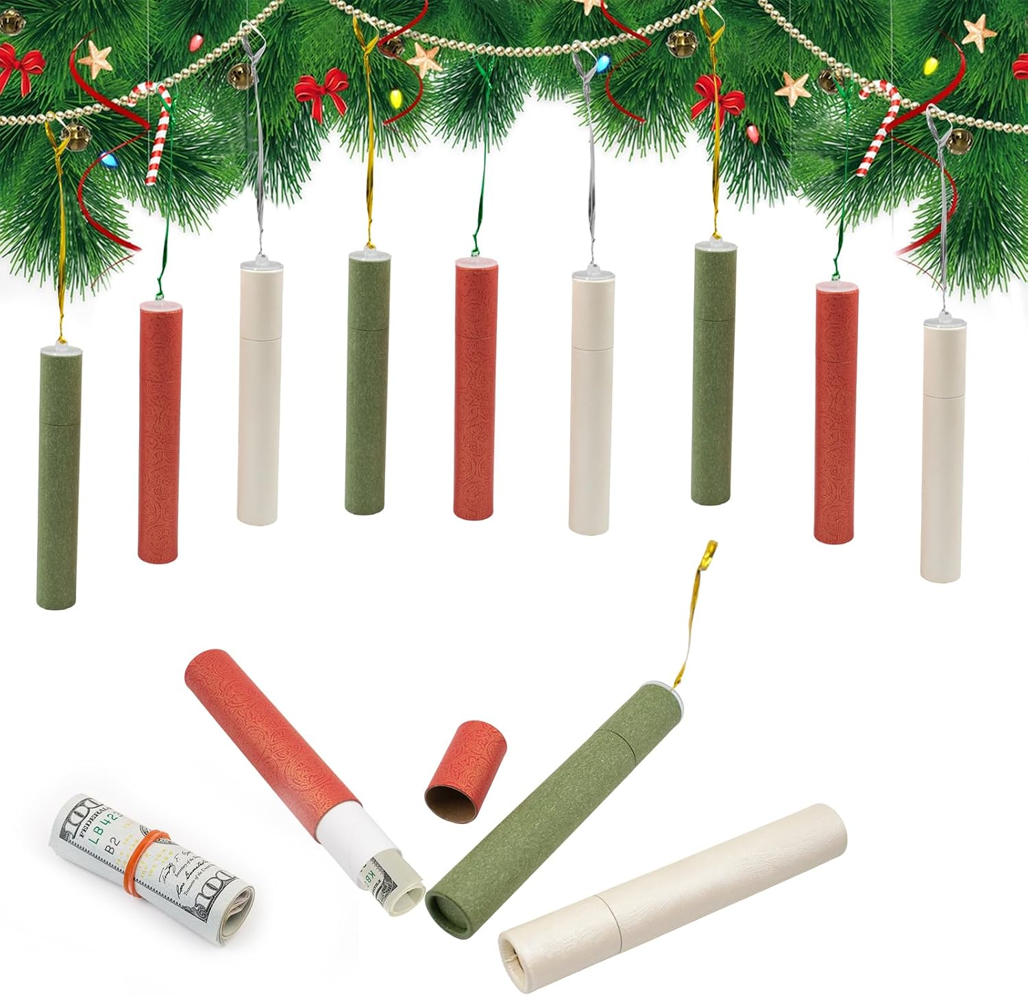 HaoGludi 9 PCS Christmas Tree Mini Gift Boxes 3 Colors Cash Gift Decoration