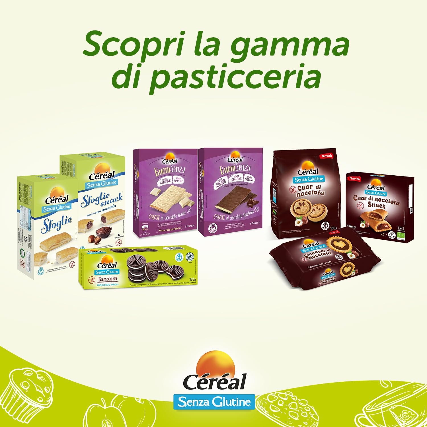 Céréal Nocciolato, Barrette senza Glutine con Cereali e Cioccolato, Snack Gustoso e Ricco di Fibre con solo 90 calorie per Biscotto, Pack di 8 confezioni da 5 barrette (8 x 5, 90 gr)