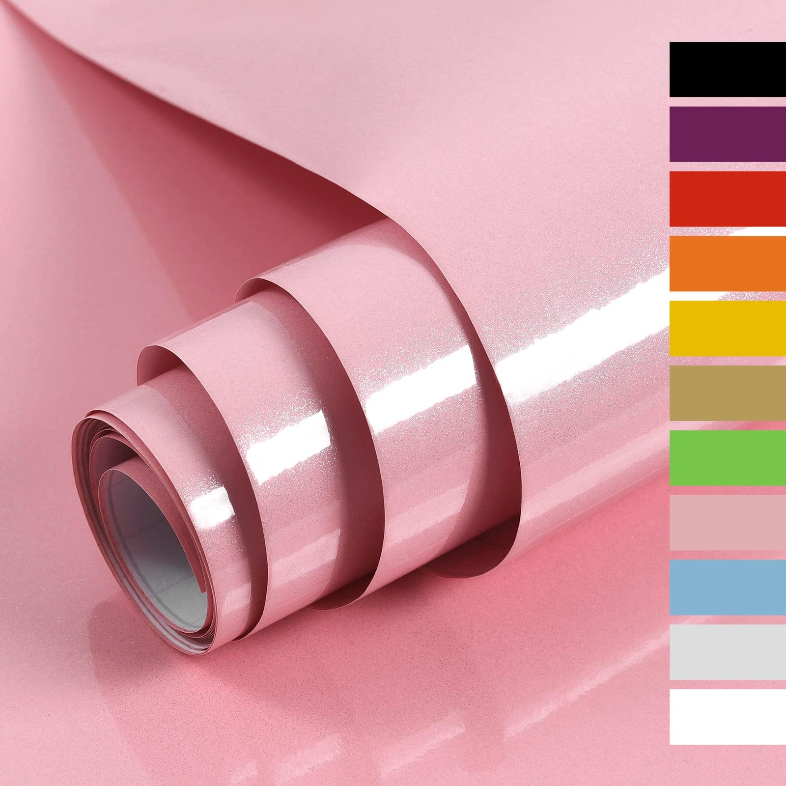 Hode Vinyl Wrap Pink Sticky Back Plastic Roll 40cmX3m, Pink Glitter Effect Self Adhesive Wallpaper for Furniture Stickers, Peel and Stick Kitchen Bathroom Covering Contact Paper (High Gloss)