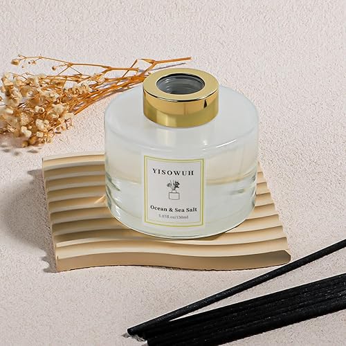 Miniatura 6 de Juego de difusor de junco, 5.07 onzas líquidas, difusor de aceite de sal marina y océano con 8 varillas de caña, difusor de varillas de fragancia