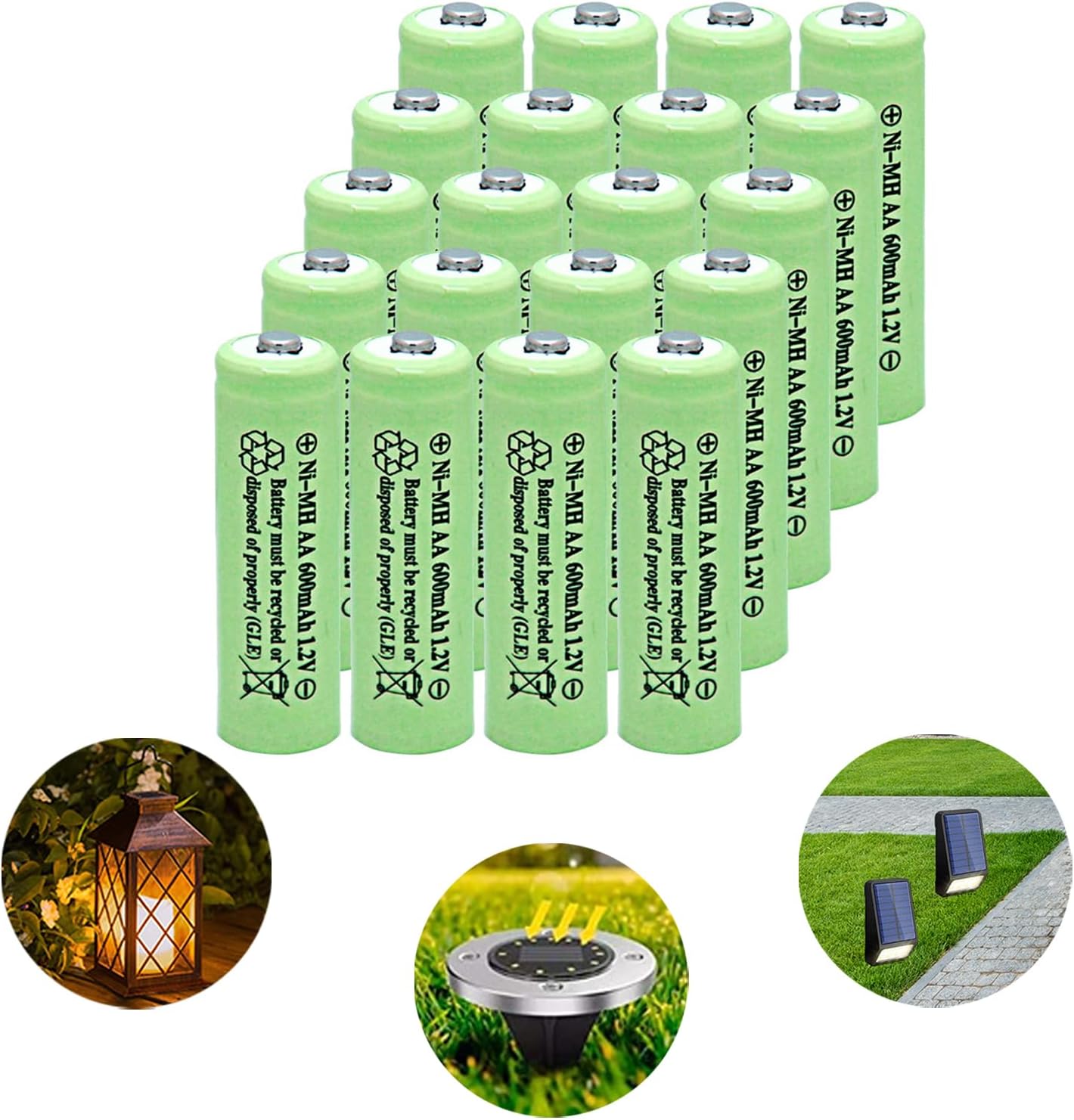 GEILIENERGY NiMH AA 600mAh 1.2V Rechargeable Batteries for Photo voltaic Lights, Backyard Lights, Remotes, Mice(Pack of 20)