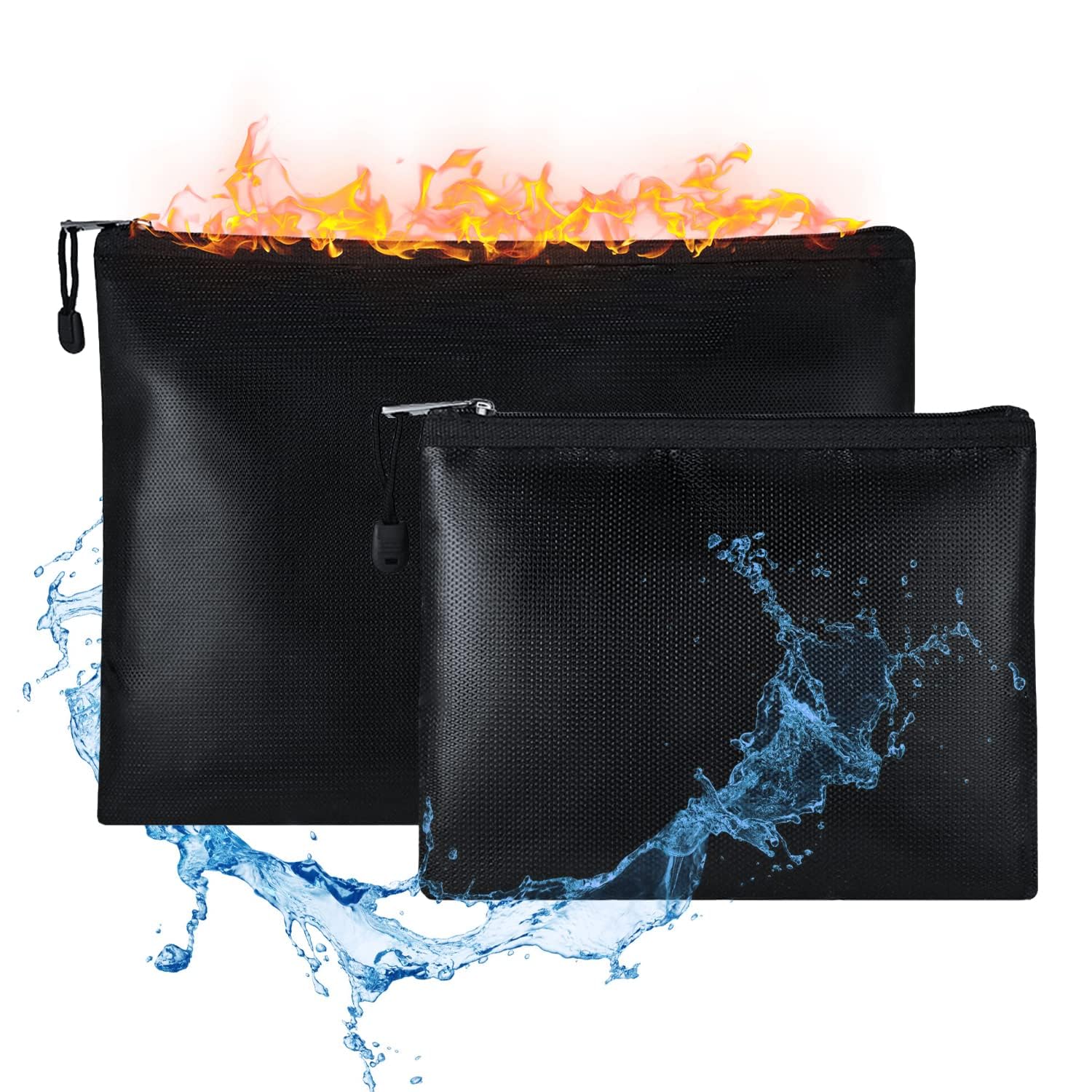 UBAYMAX Fire and Water Resistant Pouches (2 Pieces) - Fireproof Bill Bag - Silicone Waterproof Bag for Important Documents - Black