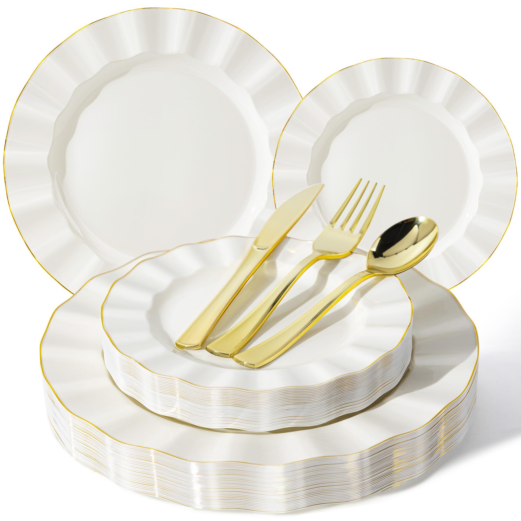Ivory Plastic Plates Set - 125 Piece Wedding Plates -1 Ivory Plastic Plates Set - 125 Piece Wedding Plates -1