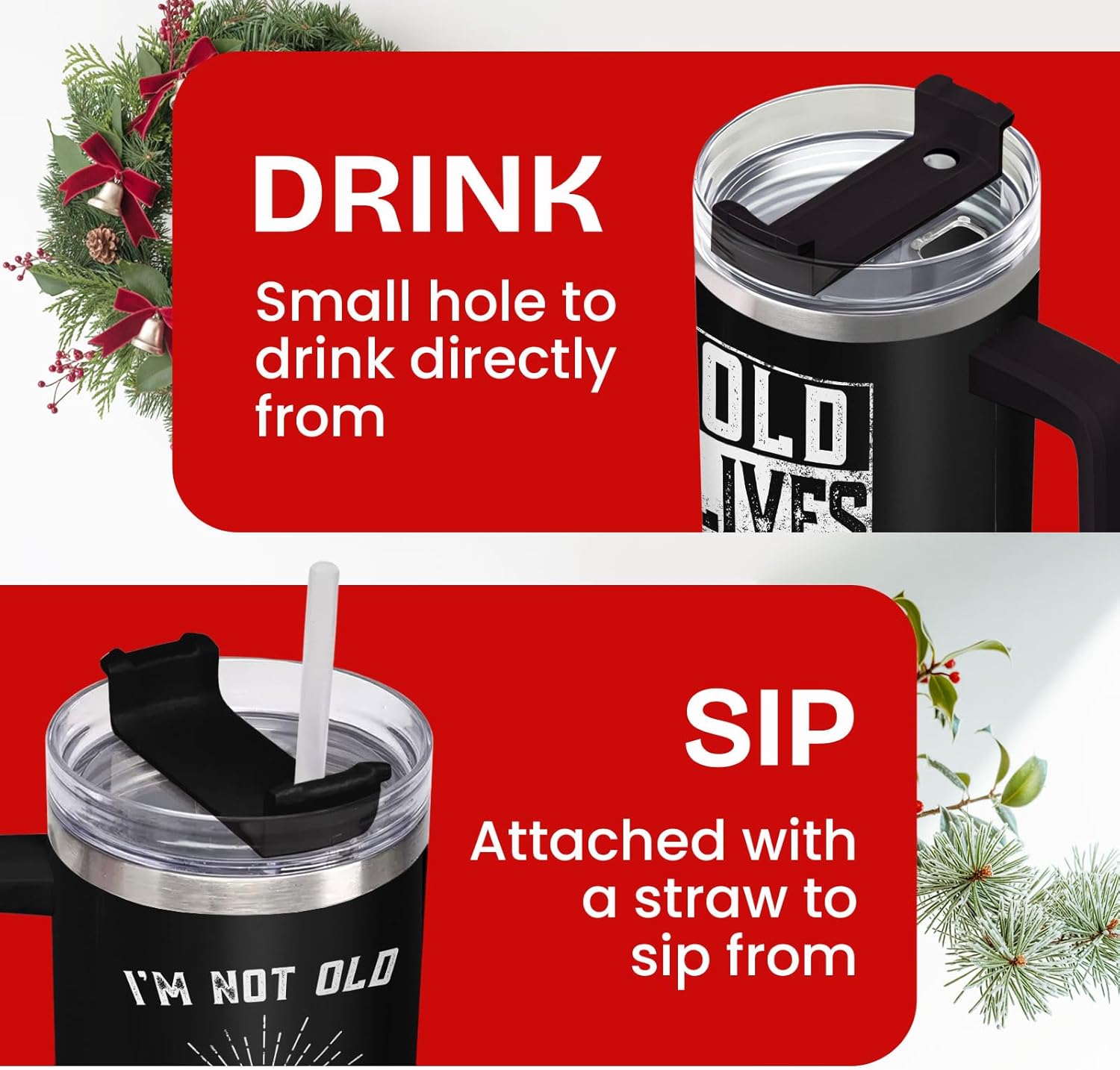 34HD Classic Car Tumbler 40oz with Handle and Straw, I'm Not Old I'm Classic Vintage Muscle Cars Insulated Travel Coffee Mug - Old Lives Matter Gift Father's Day - Grandpa Birthday Retirement Present - Image 3