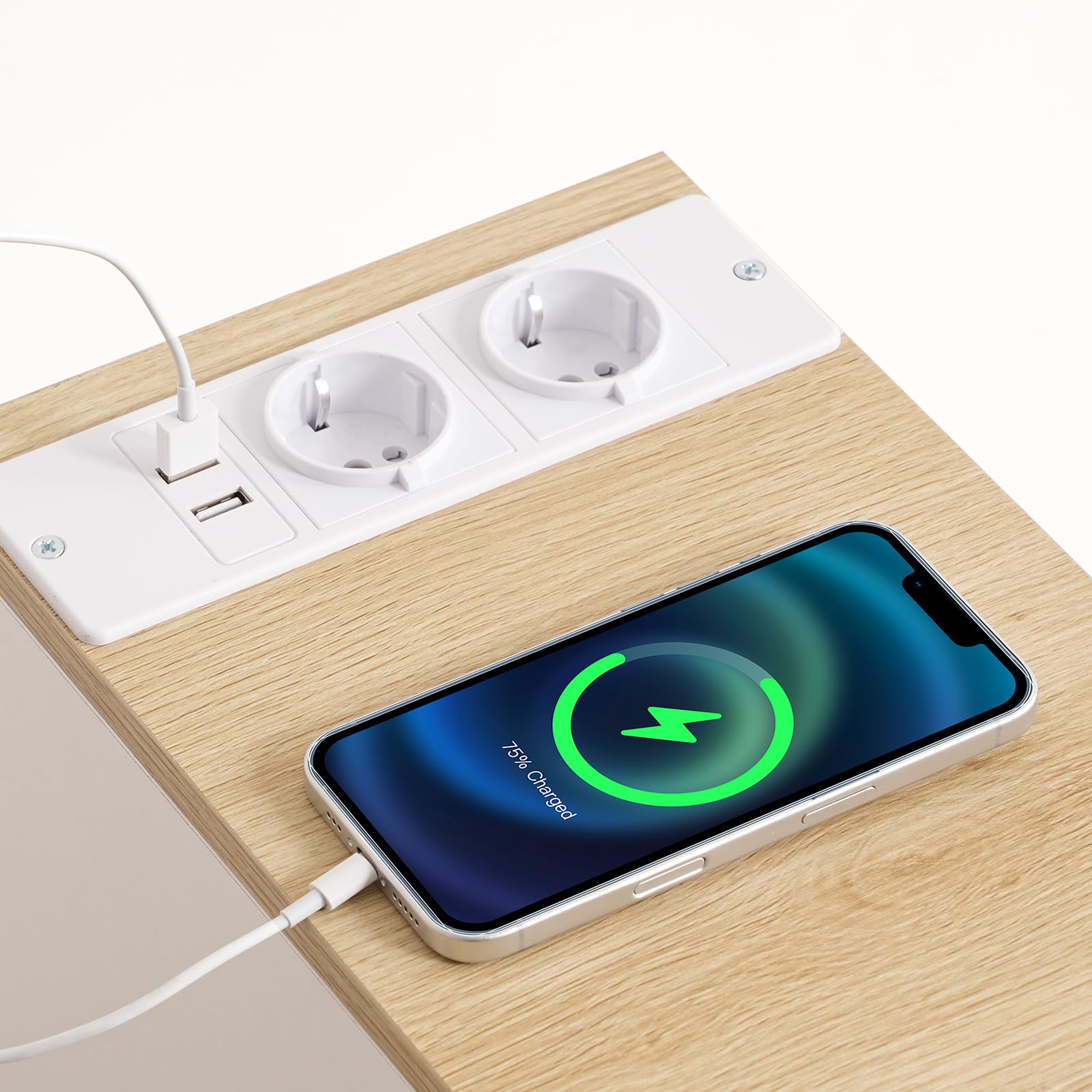 MAHANCRIS Beistelltische mit Ladestation, 2er-Set, Nachttische mit Sensor-LED-Licht, Couchtische, für Kleine Räume, Wohnzimmer, Schlafzimmer, Braun und Weiß AETNW25UE01S2N1