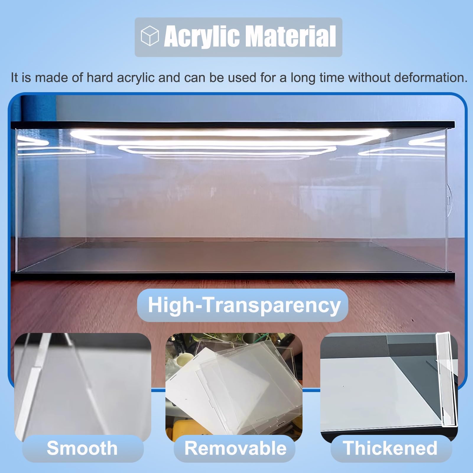 Acryl Vitrinekast Led-Lichtvitrines Doos voor Verzameling Actiefiguren, Massief Acryl Aanrechtblad Stofkap met Schuifdeur, Decoratieve Vitrine voor Specimens(60x60x25cm(24x24x10in