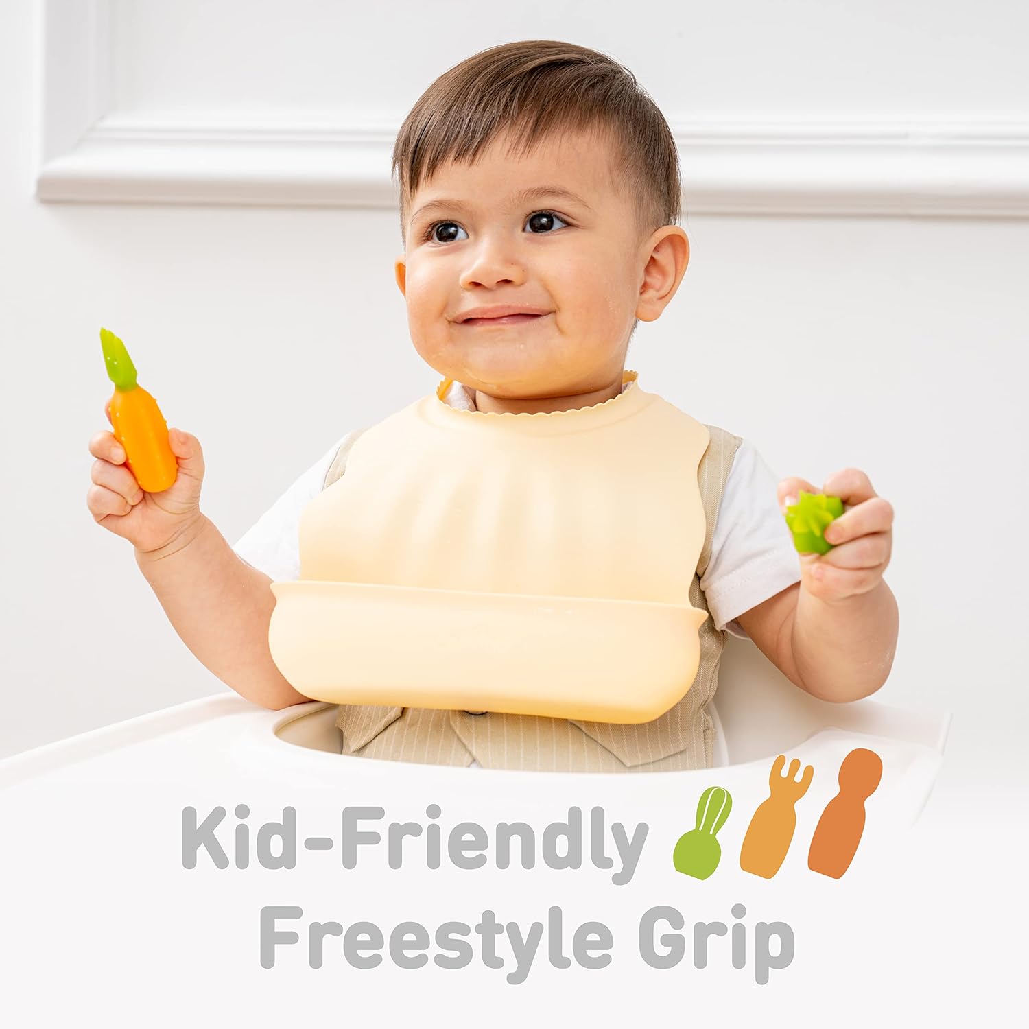 Lollipop Baby Learning Tableware, Staged-Learning utensils set, (Easy Pre-Spoon, Baby Fork, Baby Spoon) (vegetarian color)