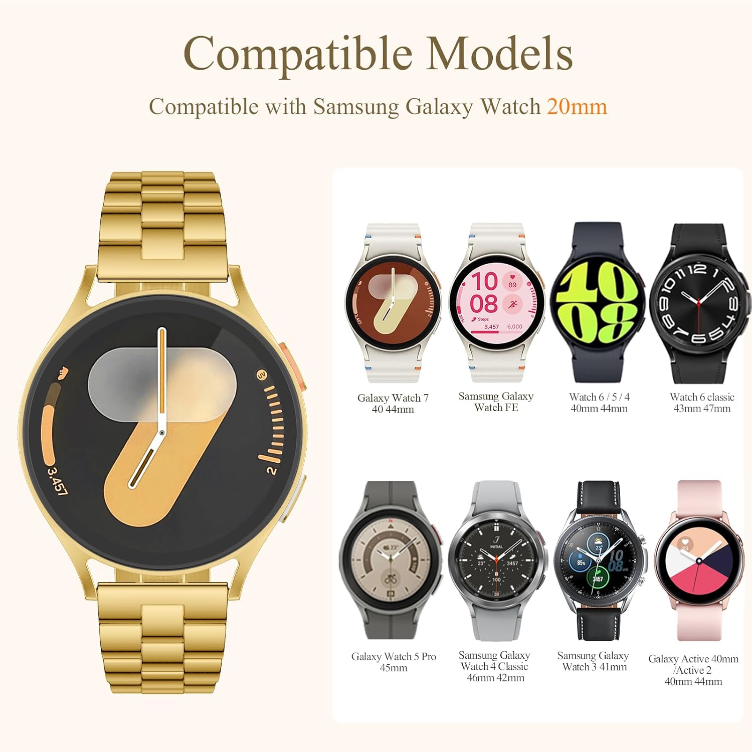 Thin Metal Compatible with Samsung Watch 7 bands, Adjustable Stainless Steel Replacement Strap for Galaxy Watch 7/FE/6/5/4 40mm 44mm /Galaxy 6 Classic/5 Pro/4 Classic/Active 2 Women Men - Image 4