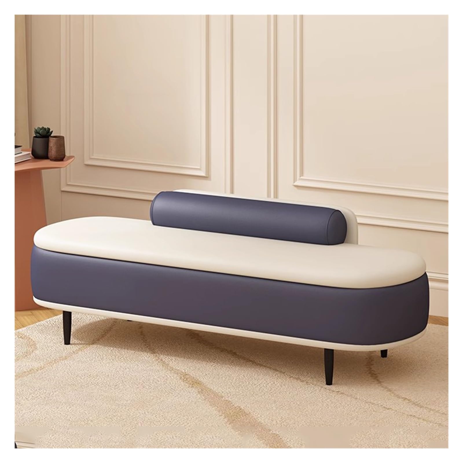 Banc rectangulaire extra long gris au design capitonné chic