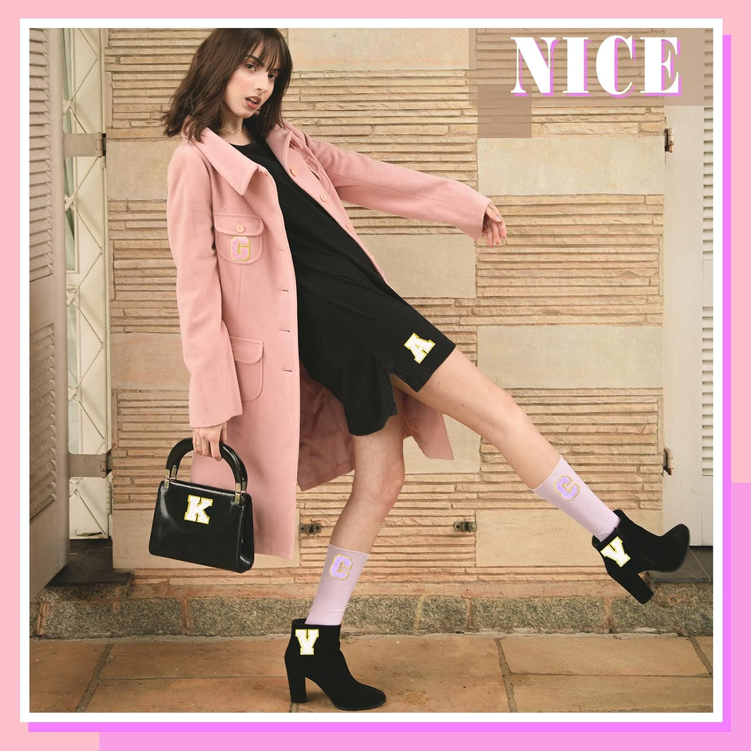 Jutom 104 Pcs Self Adhesive Chenille Letter Patches Chenille Stick on Embroidered Patch for Clothing Jackets Backpacks Hats(Classic,Black, White, Purple, Pink)