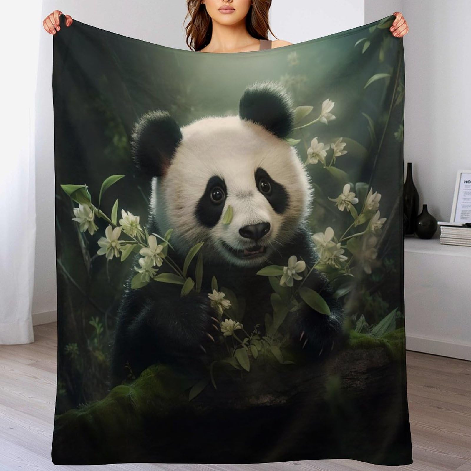 Couverture avec motif panda en flannel 180x200cm pour lit et canapé