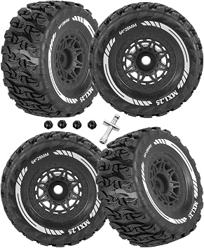 12MM Hex RC Wheels and Tires for 1/14 1/16 1/18 RC On/Off-Road Racing Car,MJX Hyper Go 14301 14302 14303,Mojave Grom,Traxxa,Tamiya Kyosho HPI,Plastic Wheel w/Rubber Tires,4pcs,Black