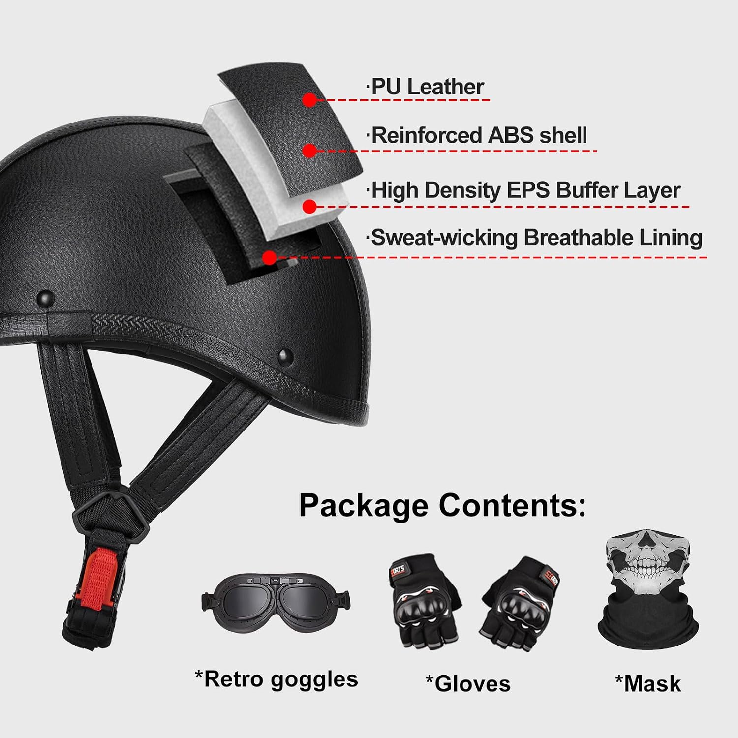 Handmade Leather Motorcycle Helmet Retro Half Face Helmet for Adults Men & Women, Lightweight Open Face 1/2 Vintage Helmets for Moped Cruiser Scooter Chopper DOT Approved