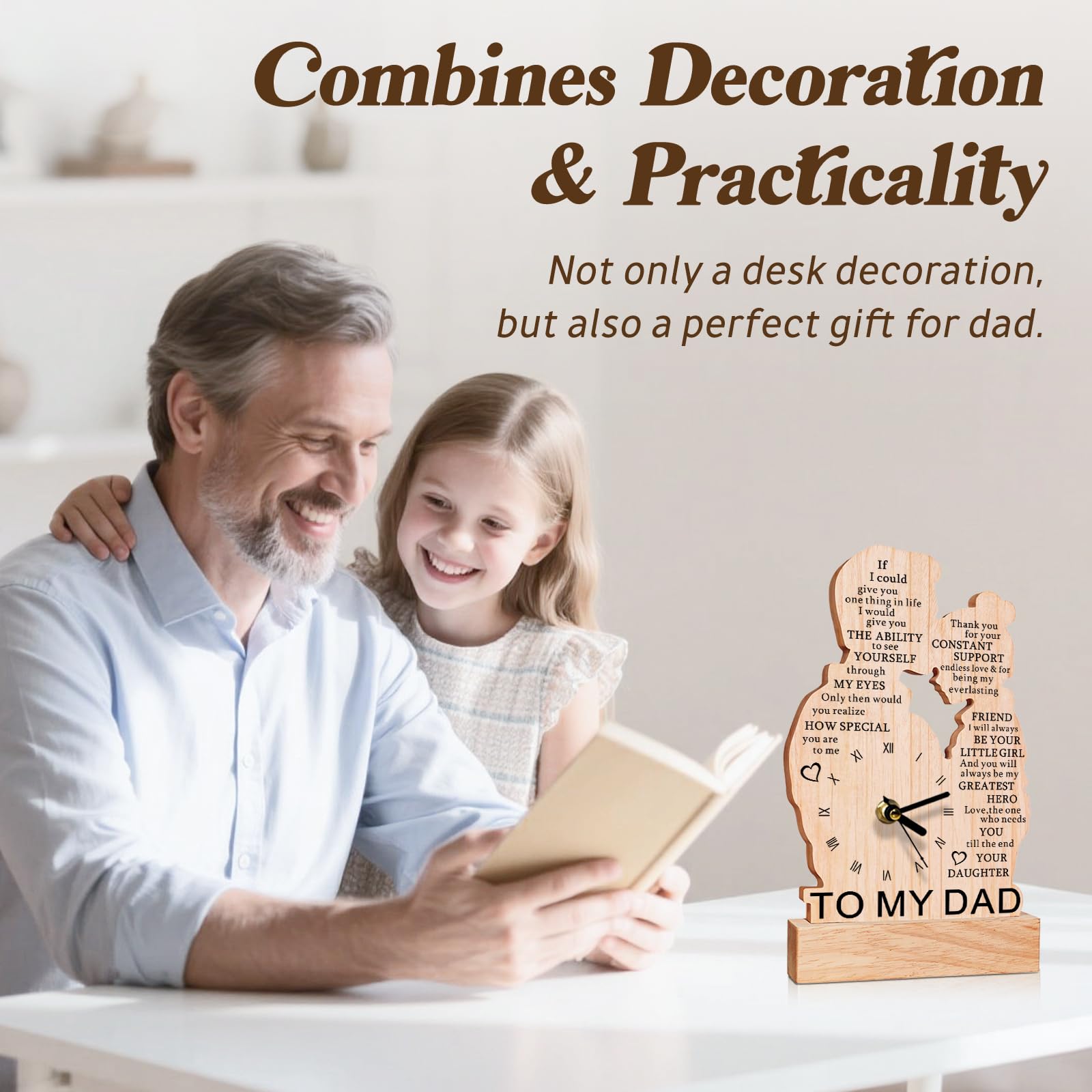 GiftChant Dad Gifts from Daughter, Wooden Clock Gifts for Dads, Dad Birthday Gift, Fathers Day Christmas Thanksgiving Present for Father Papa Daddy Stepdad, to My Dad Meaningful Keepsake DIY Clock
