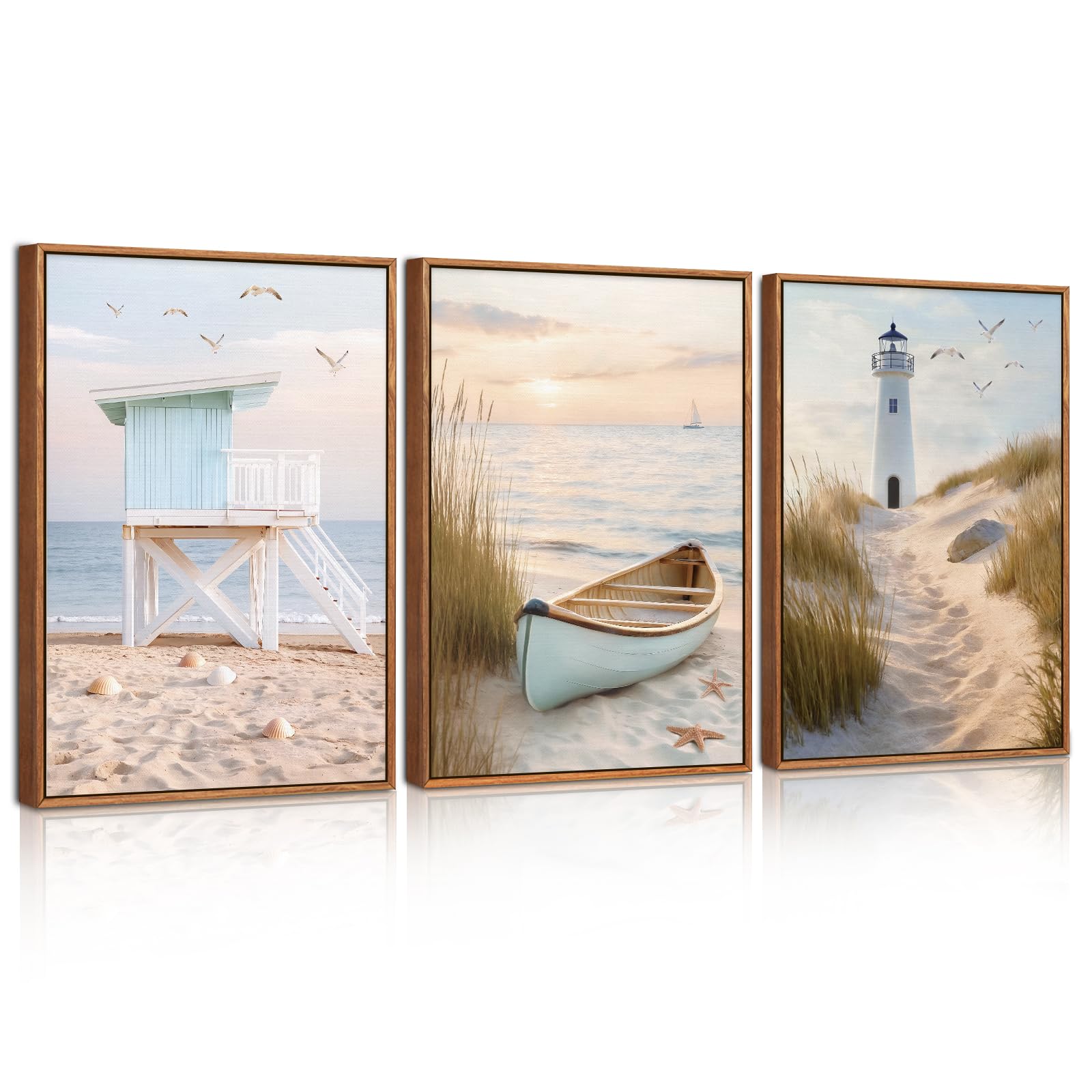 Celestdeco Nautical Boat Lighthouse Beach Lifeguard Framed Canvas Art 30x40cm