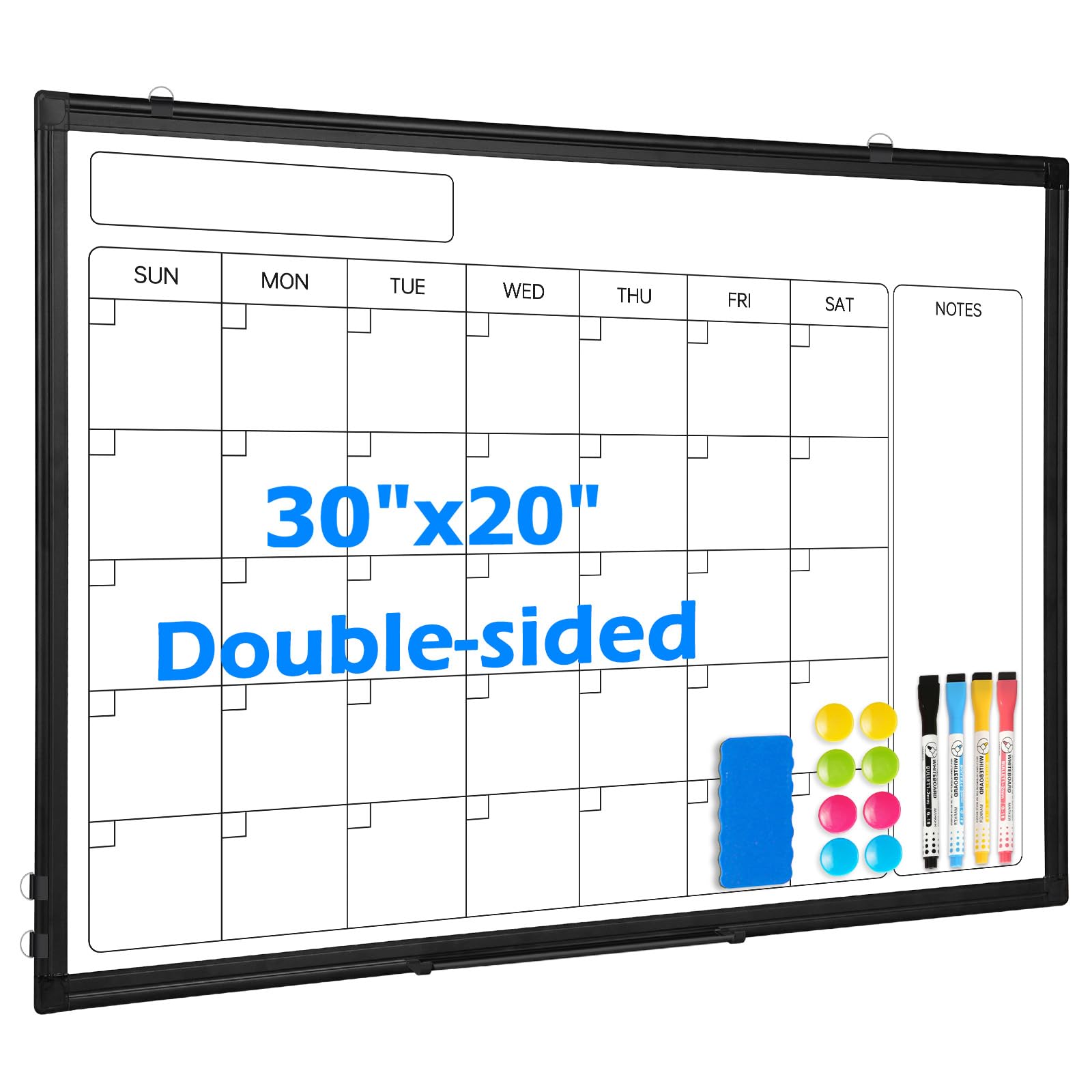 Whiteboard Calendar 30x20 Monthly Magnetic Dry Erase Board, Black