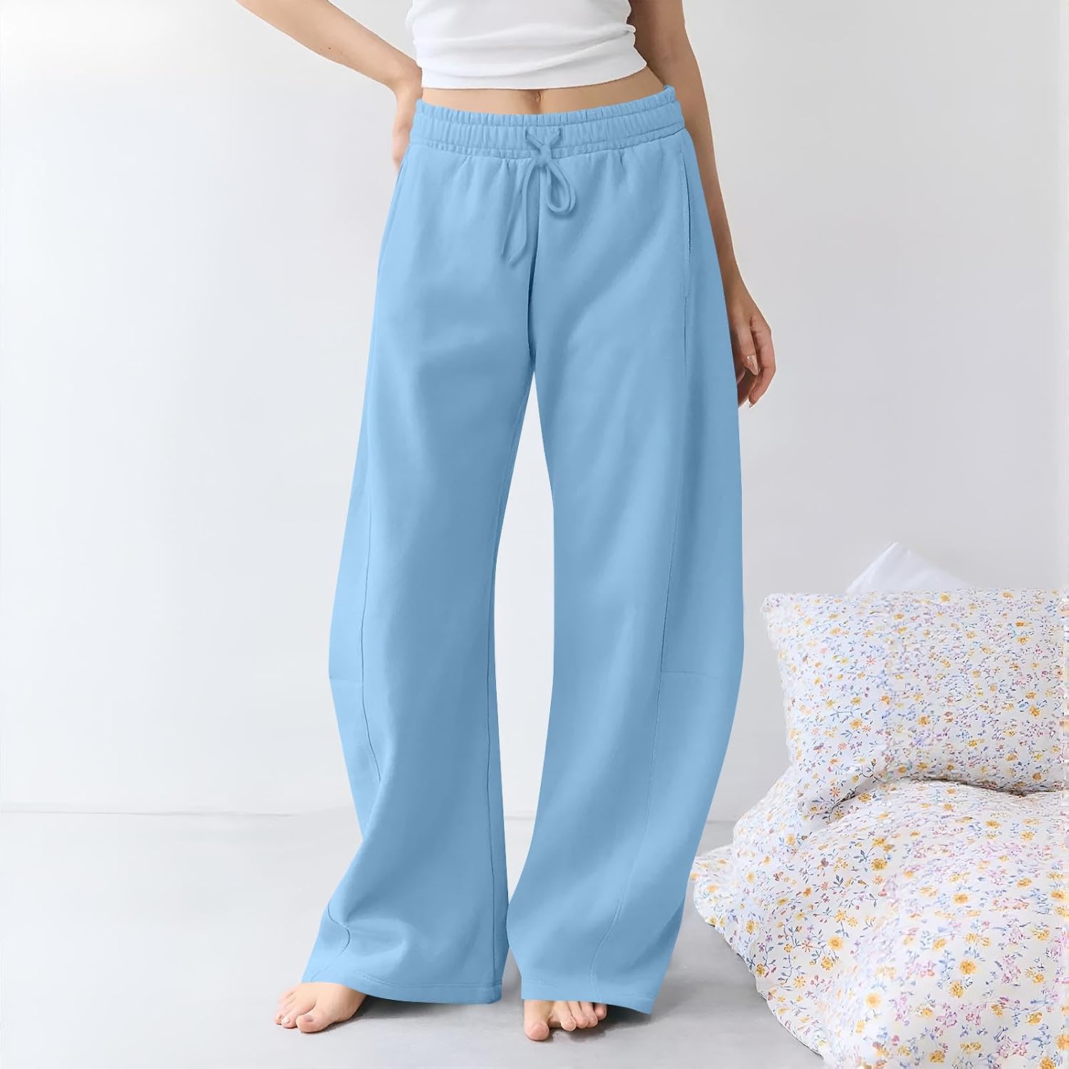 Women Baggy Wide Leg Sweatpants Elastic Wasit Workout Track Pant | Y2K Baggy Loose Fit Palazzo Sweatpant for Womens, Fall Casual Trousers, Lightweight Drawstring Joggers with Pockets