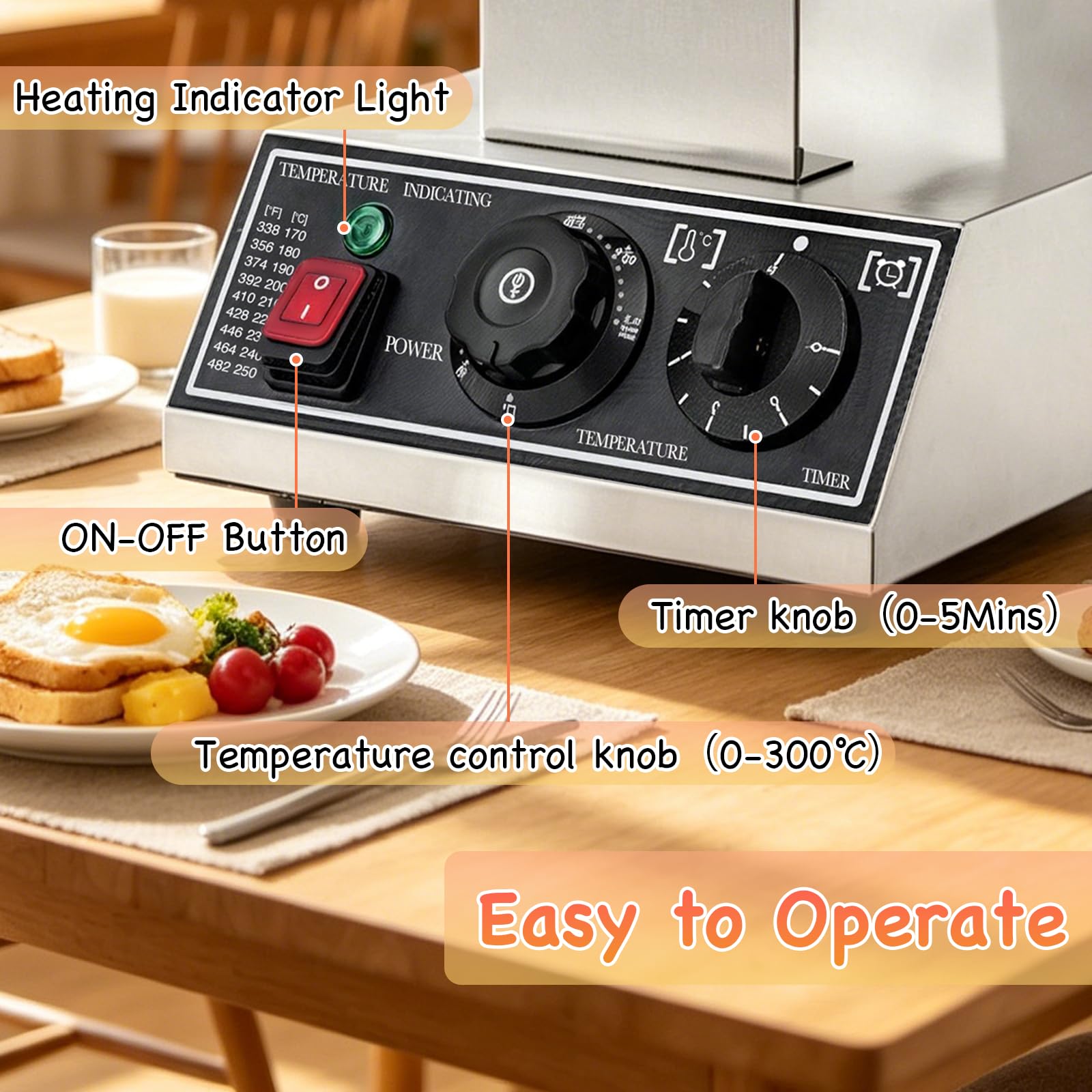Gofrera Bubble Waffle Maker con función giratoria de 180°, control de temperatura de 50 a 250 °C y temporizador de 0 a 5 minutos, antiadherente, máquina de gofres de huevos de Hong Kong para cafetería