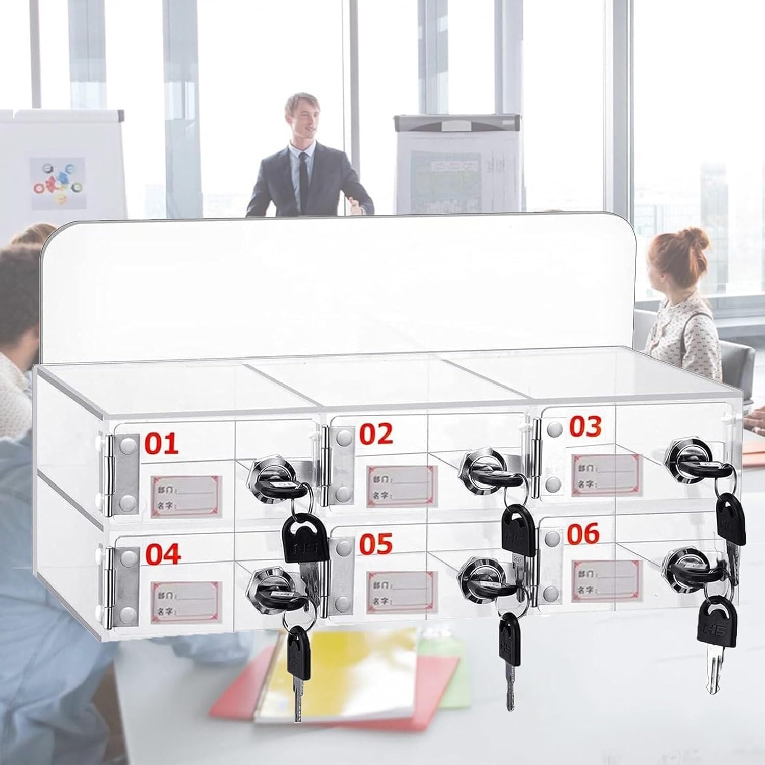 Mobile Phone Storage Box Transparent Acrylic Mobile Phone Security Locker with Key,Acrylic Wall-Mounted Cell Phone Locker for Office & Classroom - Secure 6-Slot Storage Cabinet with Door Loc