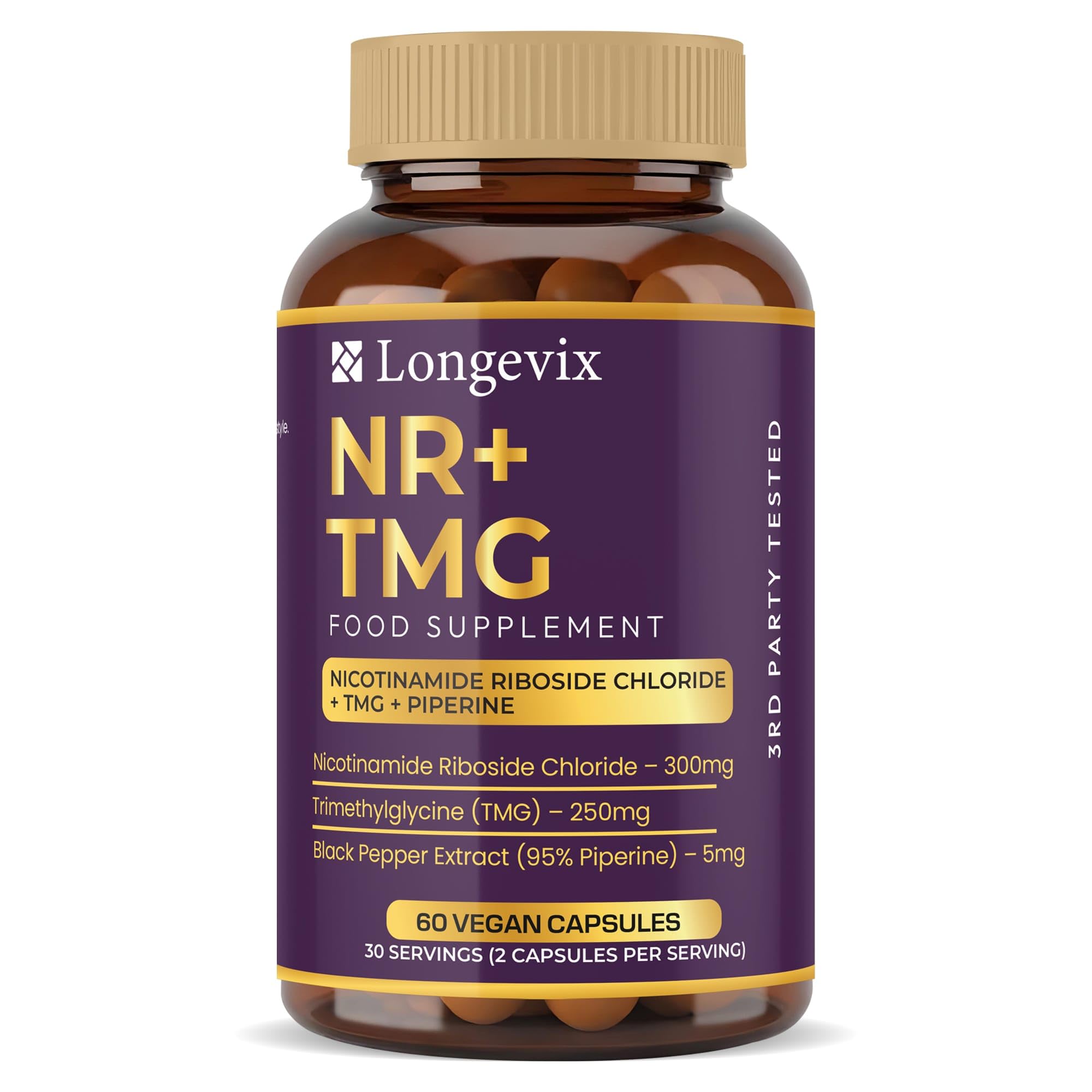 NR+ TMG, NAD+ Capsule | Nicotinamide Riboside 300mg, TMG 250mg | Supporto NAD+ e metilazione | 60 capsule vegane | Booster NAD+ | Formula pulita |