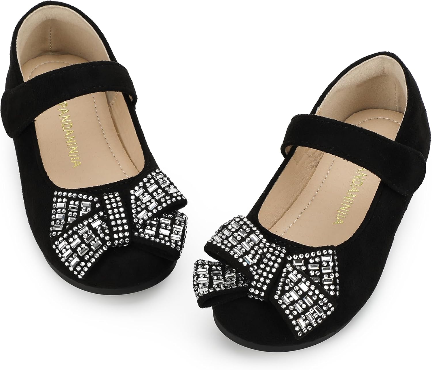 PANDANINJIA Toddler Girls Dress Shoes Mary Jane Little Kids Ballet Flats Rhinestone Bow Wedding Party Shoes