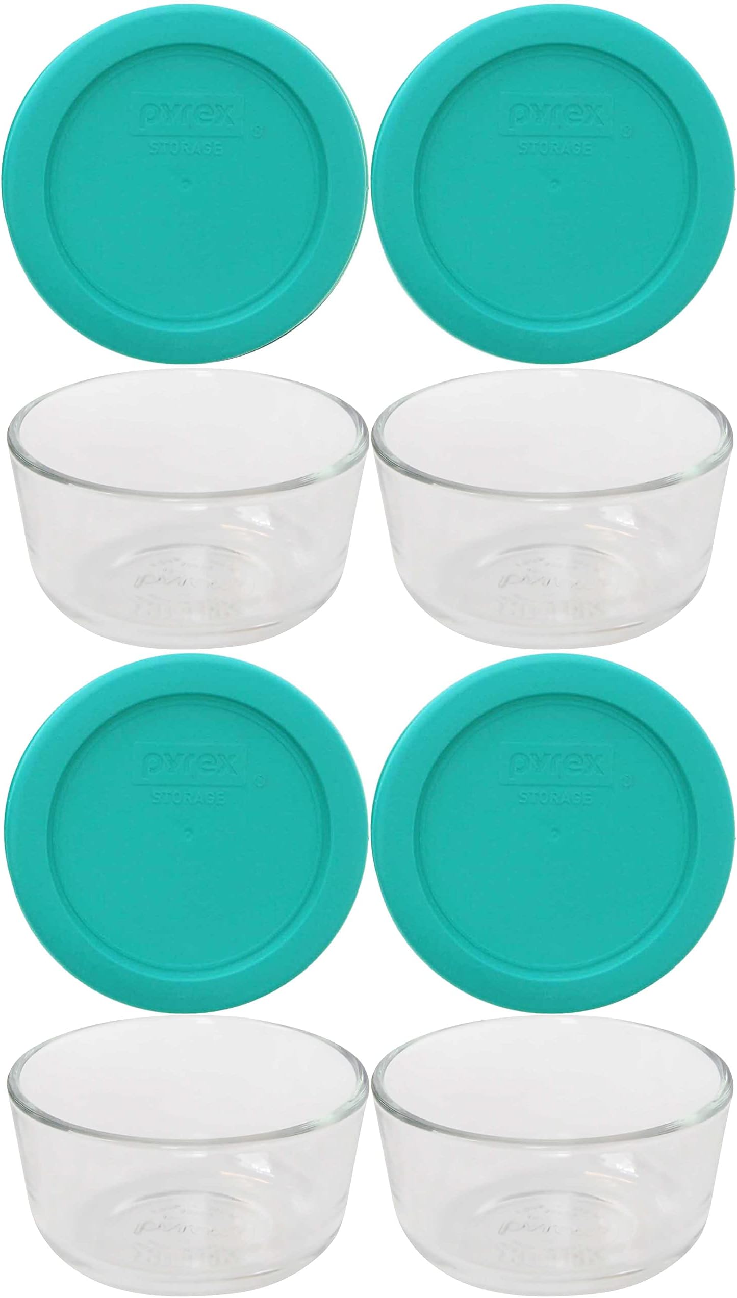 7202 1-Cup Glass Bowls & 7202-PC Turquoise Lids (4-Pack) - Made in USA