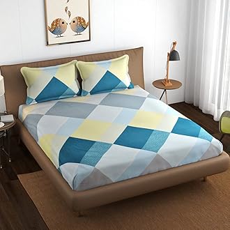 THE HOME STYLE Supersoft Glace Cotton 350 TC Elastic Fitted All Around King Size Printed Double Bedsheet With 2 Pillow Cover&King Size Comforter/Duvet/Blanket(72"X78"+ Comforter,Light Iceberg Blue)