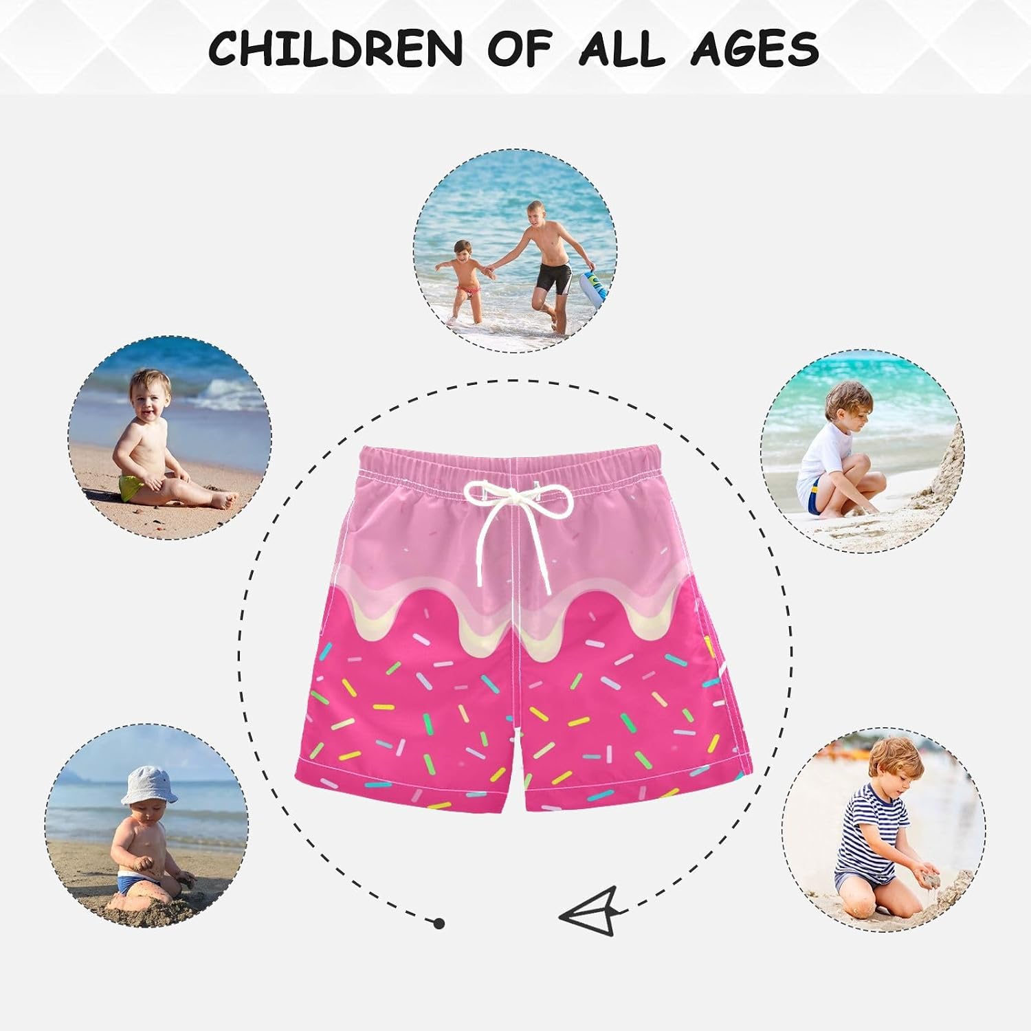 Boccsty Pink Blue Ice Cream Boys Swim Trunks Swimwear Summer Beach Board Shorts 2T-XL