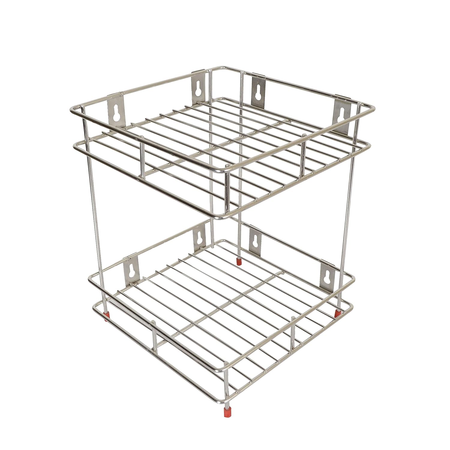 WayMore Detergent Holder,Floor Mount Bathroom Racks And Kitchen Shelves,Multipurpose Holder-12″ X 6″ Inches Stainless Steel Wall Shelf For Home (Number Of Shelves-1, Silver) (Square Corner 2 Layer)