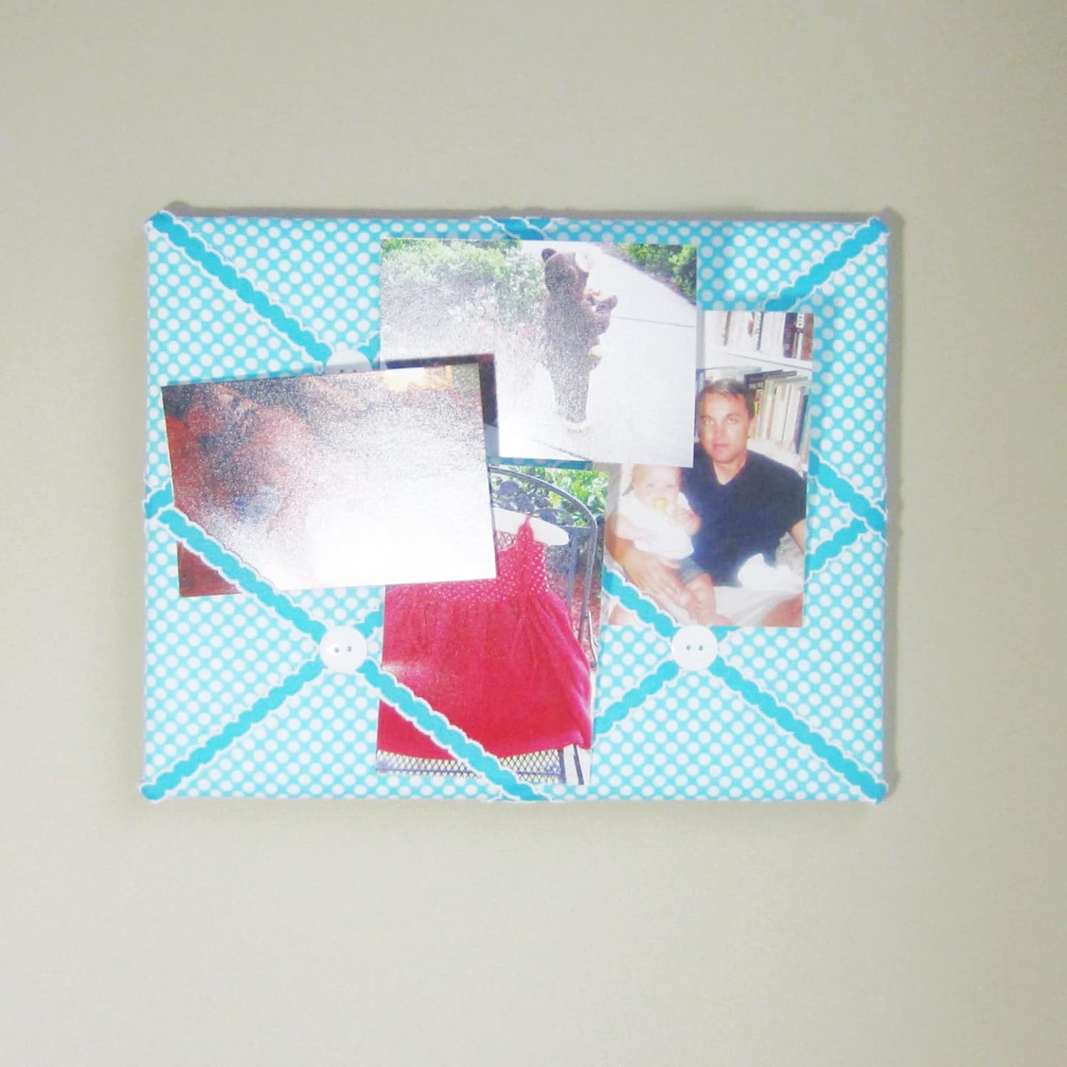 11"x14" Turquoise & White Polka Dot French Memory Board, Bow Board