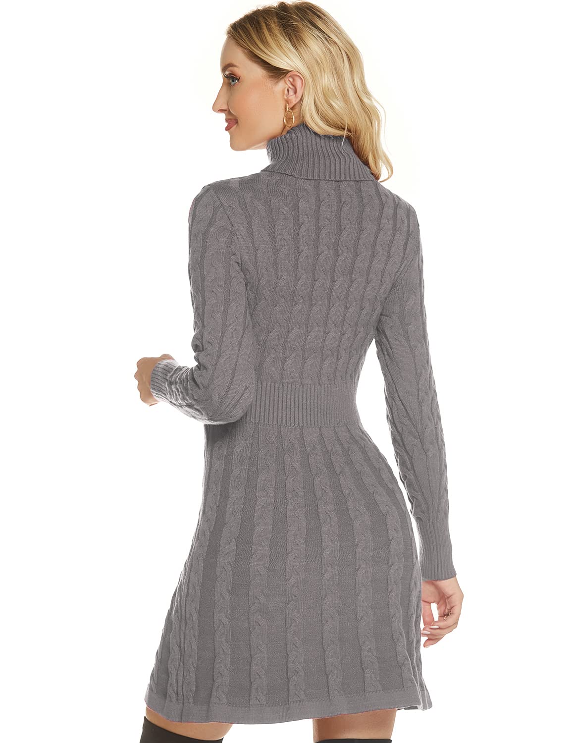 QUNERY Vestito Donna Invernale Elegante,Abito in Maglia Manica Lunga Collo Alto per Autunno,Vestiti Maglione Elasticizzato Casual