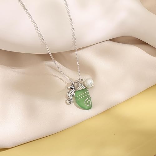 Miniatura 5 de UOXWOWXOU Sea Glass Necklace, Beach Necklaces for Women, Freshwater Pearls Necklace, Sea Glass Jewelry, Handmade Necklaces Gift for Women Girls
