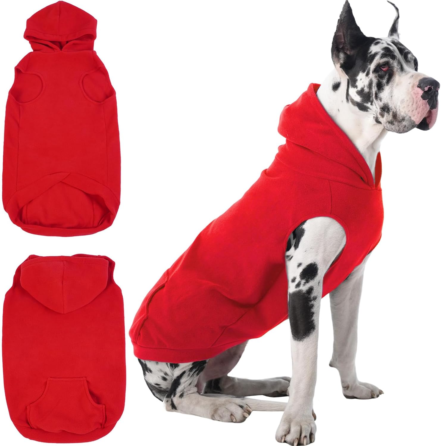 IECOii Warm Dog Hoodie for Large Dogs, Extra Large Dog Hoodie Fleece Vest with Leash Hole & Pocket, Big Dogs Sweatshirt for Giant Breed, Pullover Sleeveless Great Dane Sweater, Red, 4XL