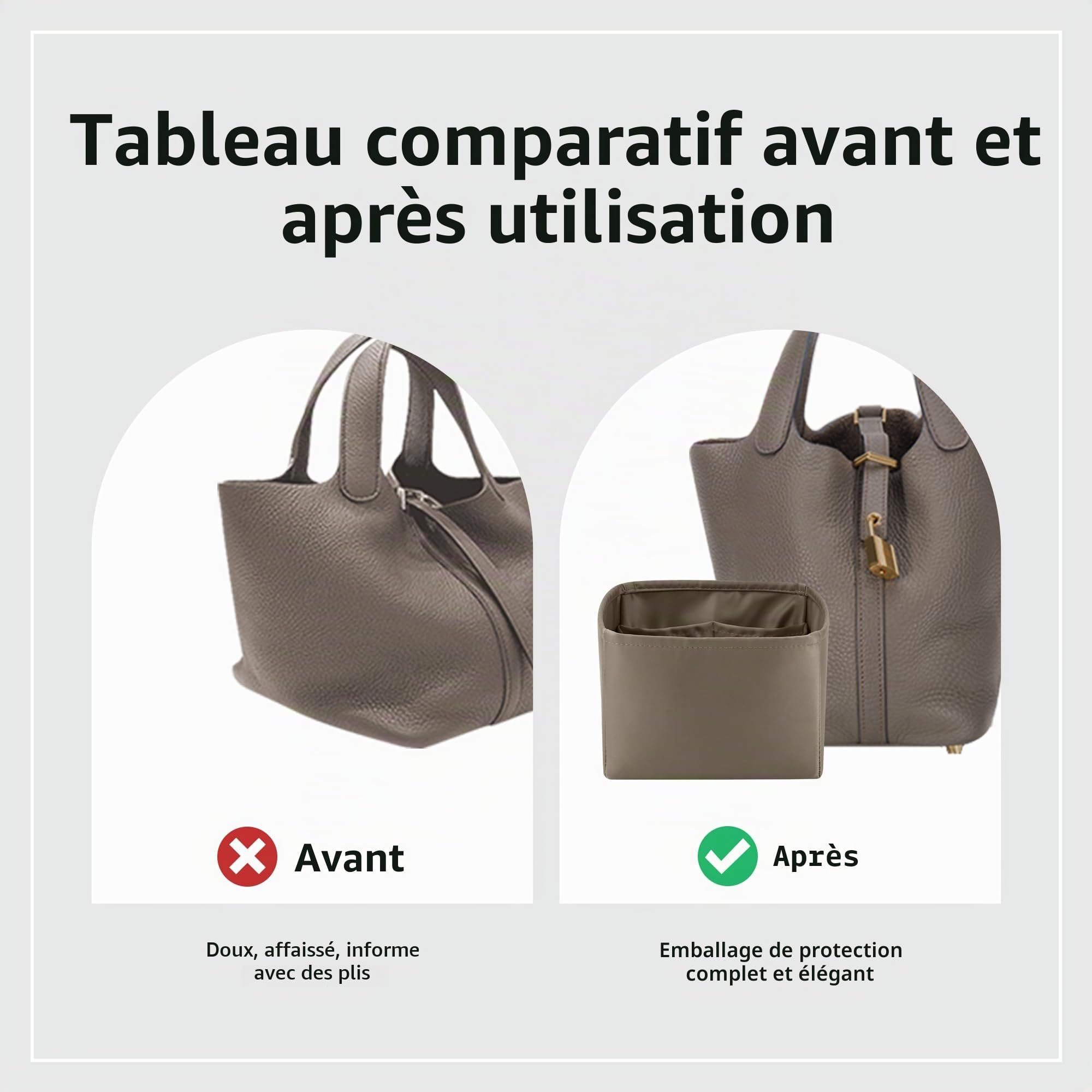 DGAZ Organisateur de Sac en Soie pour Hermès Picotin (18, Étoupe) | Soie Premium, Ultra Léger, Maintien de Forme Parfait, Protection Anti-rayure pour Sac de Luxe