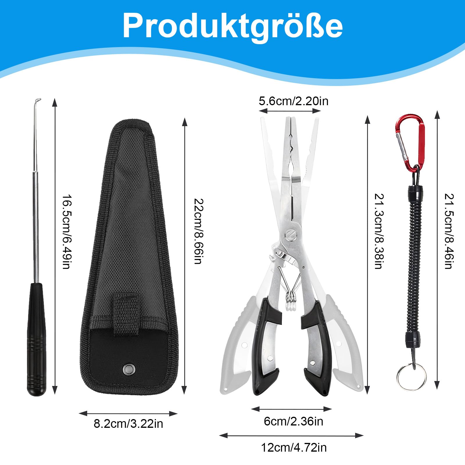 Foonary Set di accessori da pesca, pinza da pesca in acciaio inox 402, con allentatore magnetico profondo, corda per sospensione e borsa, multifunzione per pesca