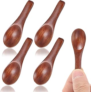 4 Pcs Tiny Spoons for Spices Jars, 2.36in Tiny Salt Spoons, Handmade Mini Wooden Spoon Set, Easy to Clean Little Wood Spoon for Sauces, Honey, Jam, Sugar, Ice Cream Mustard Cooking