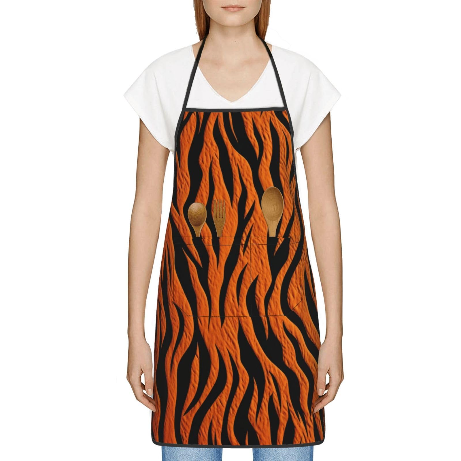 Tabliers orange à rayures tigrées pour femmes et hommes, imperméables, ajustables, avec 2 poches, doux et résistants, parfaits pour la cuisine, la pâtisserie, la peinture, le jardinage et le soin du c
