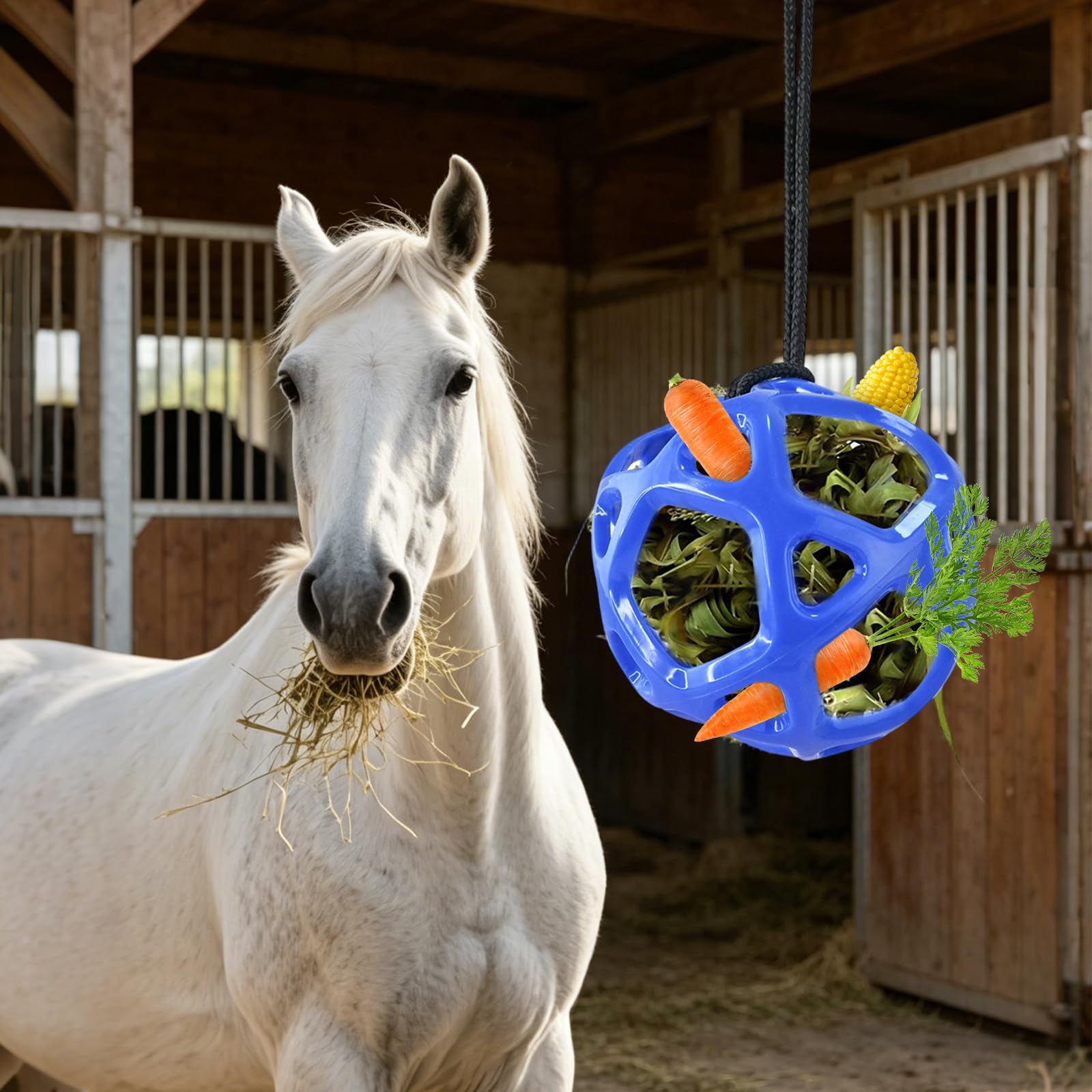 Pelota de juguete para caballos de 19 cm, rellenable con zanahorias, alivio del estrés