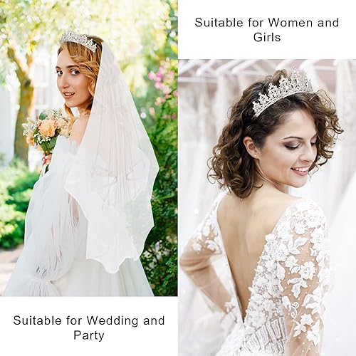 Miniatura 3 de Casoty Tiara nupcial con velo, velos de novia y tocados, velo de novia de boda y tiara plateada, decoraciones de despedida de soltera, suministros