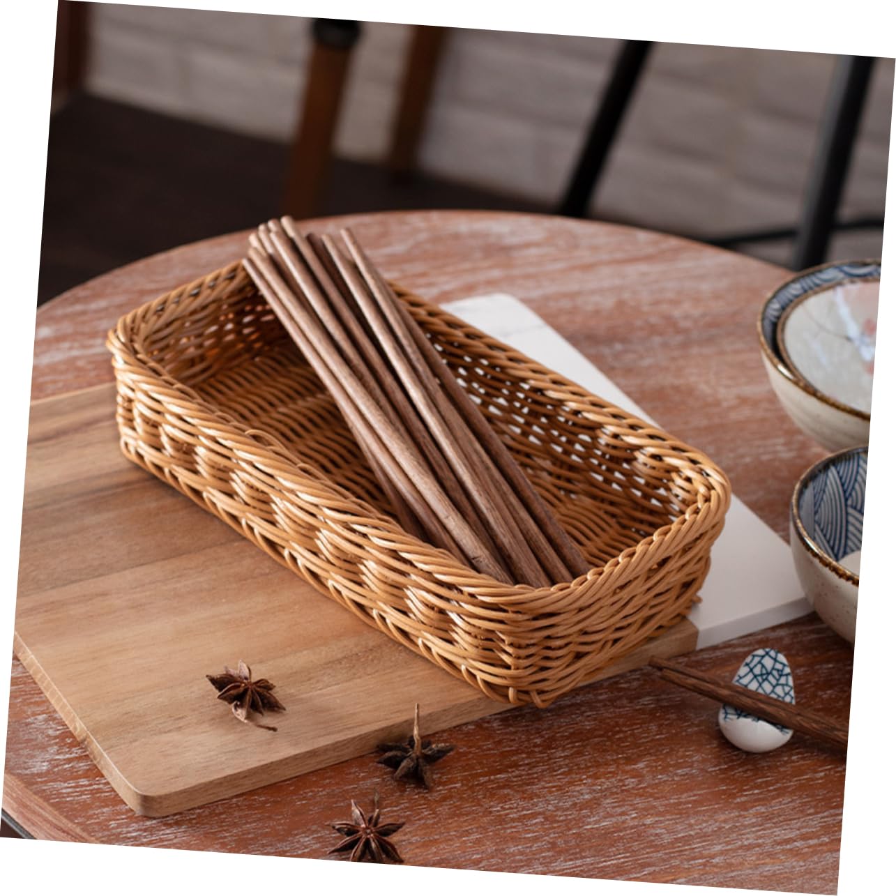 ABOOFAN 5 Piezas Cesta De Almacenamiento De Cubiertos Cesta De Pan Canasta De Frutas Porta Bocadillos De Mesa Soporte De Ratán Falso Cesta De Mimbre Falsa Accesorio De Cocina El Plastico