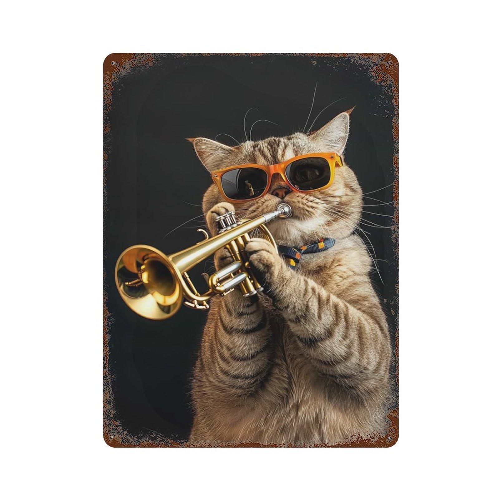 Decorative Tin Sign Scottish Fold Trumpet 15.7"x11.8", Novelty Wall Decor for Shed, Workshop And Garage Wall Decor