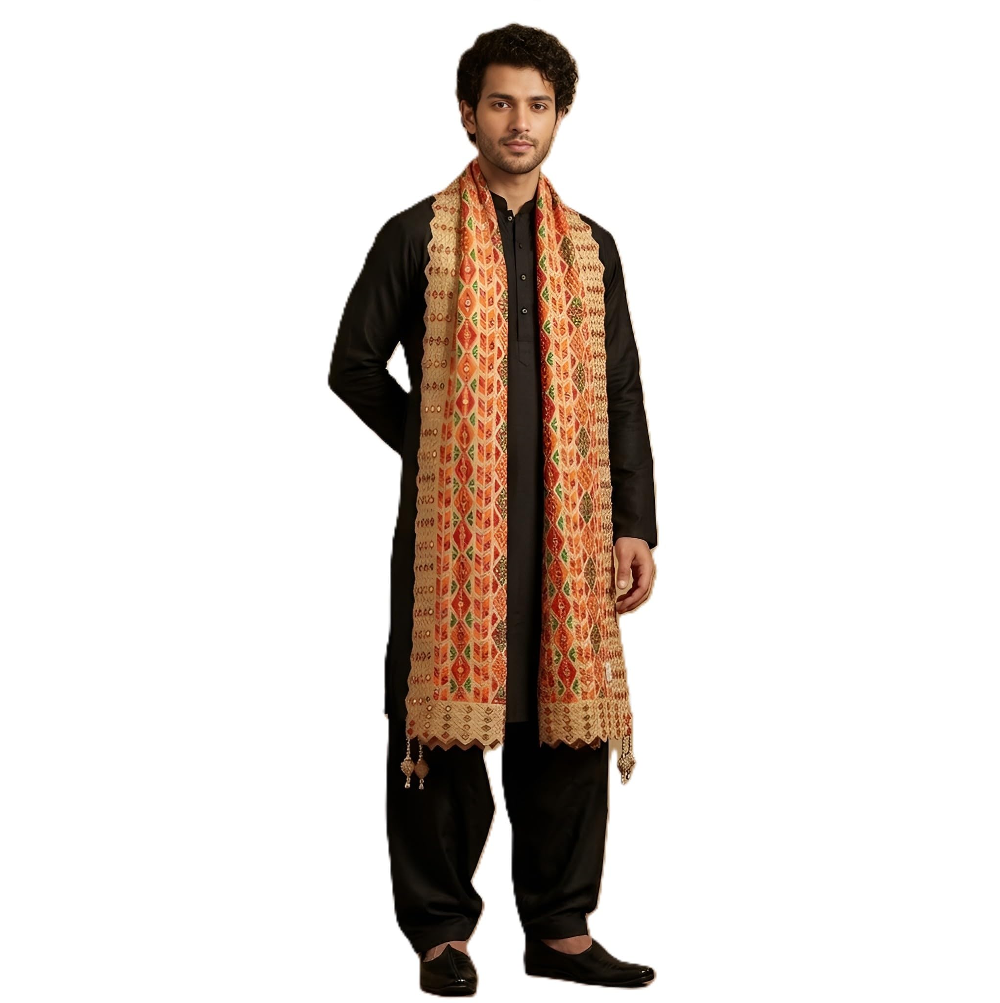 muffly Men Chinon Heritage Woven Geometric Zari Buti Dupatta with Woven Border & Tassel Detailing-picture-26