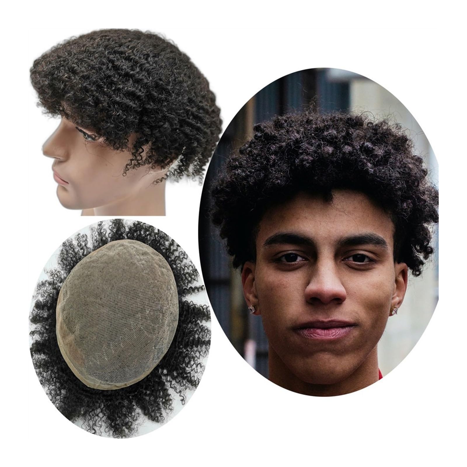 Peruka męska 8 mm Afro Curl Men Toupee System wymiany włosów dla mężczyzn z pełnymi koronkowymi doczepami Peruka dla mężczyzn