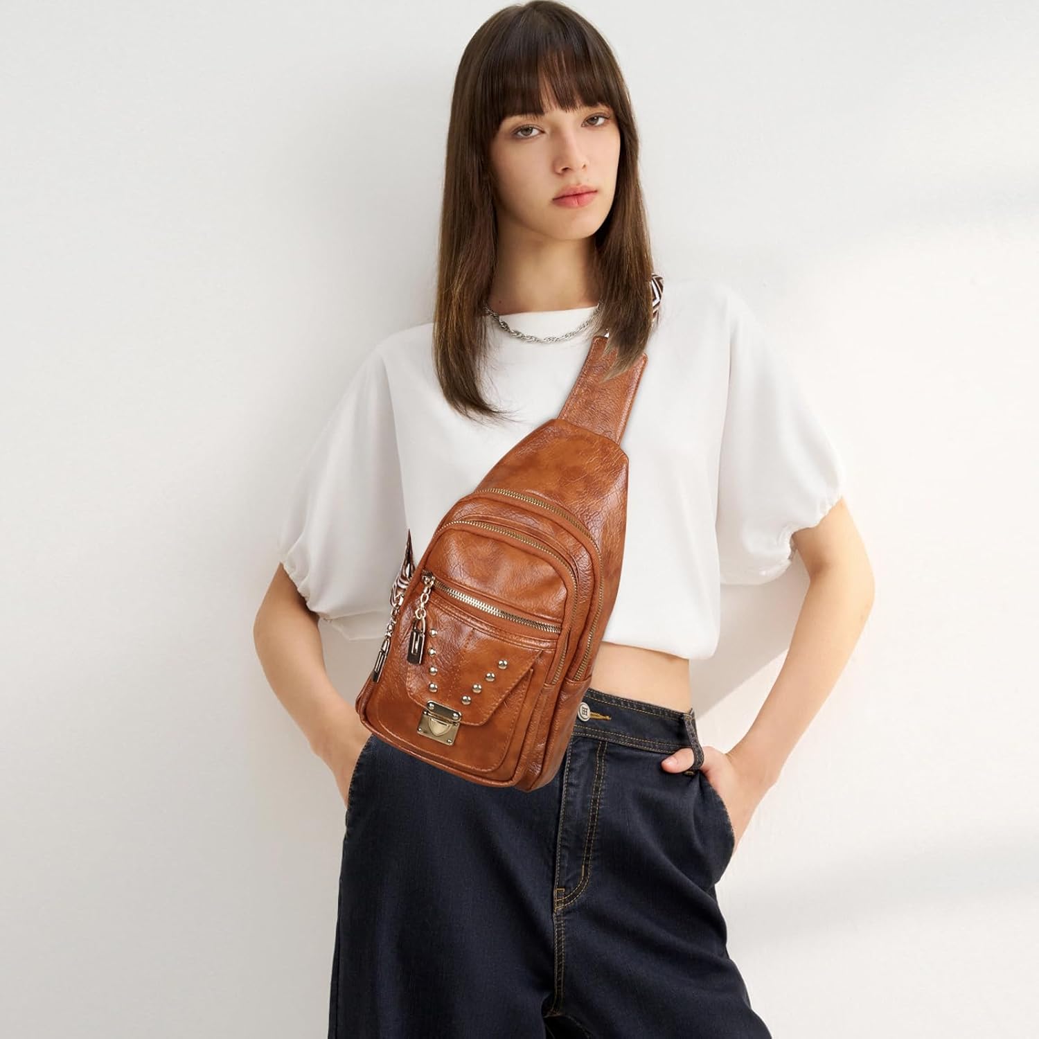 Relang Sling Bag for Women Crossbody, Leather Cross Body Fanny Packs for Women, Trendy Chest Bag for Travel and Daily Use - Image 3