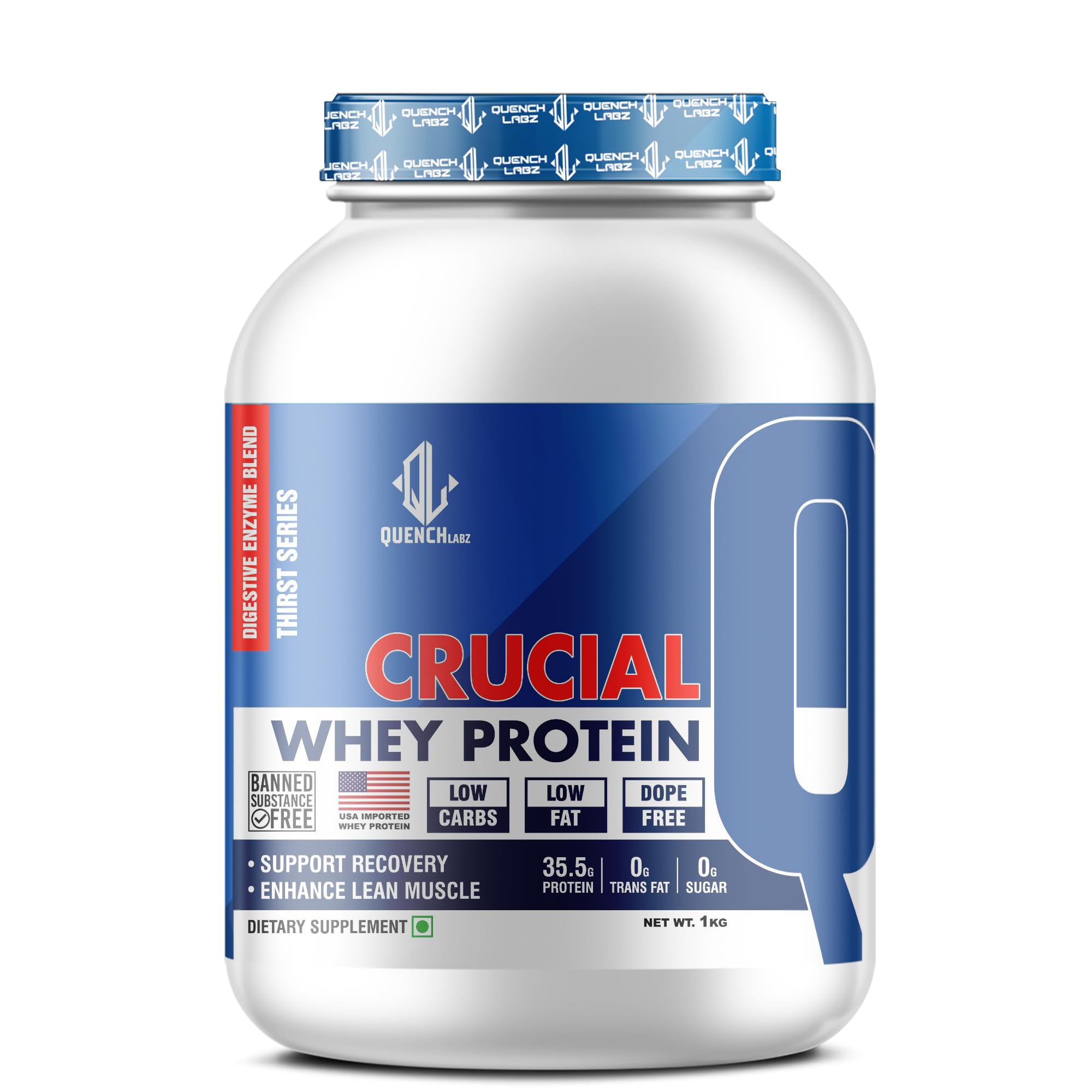 [BRSRABA5OIIWCC3Z] QUENCHLABZ CRUCIAL Whey Protein 1kg Mango | 35.5g Protein per Serving | Low Carb, Low Fat, No Sugar | Muscle Recovery & Growth | FSSAI Certified